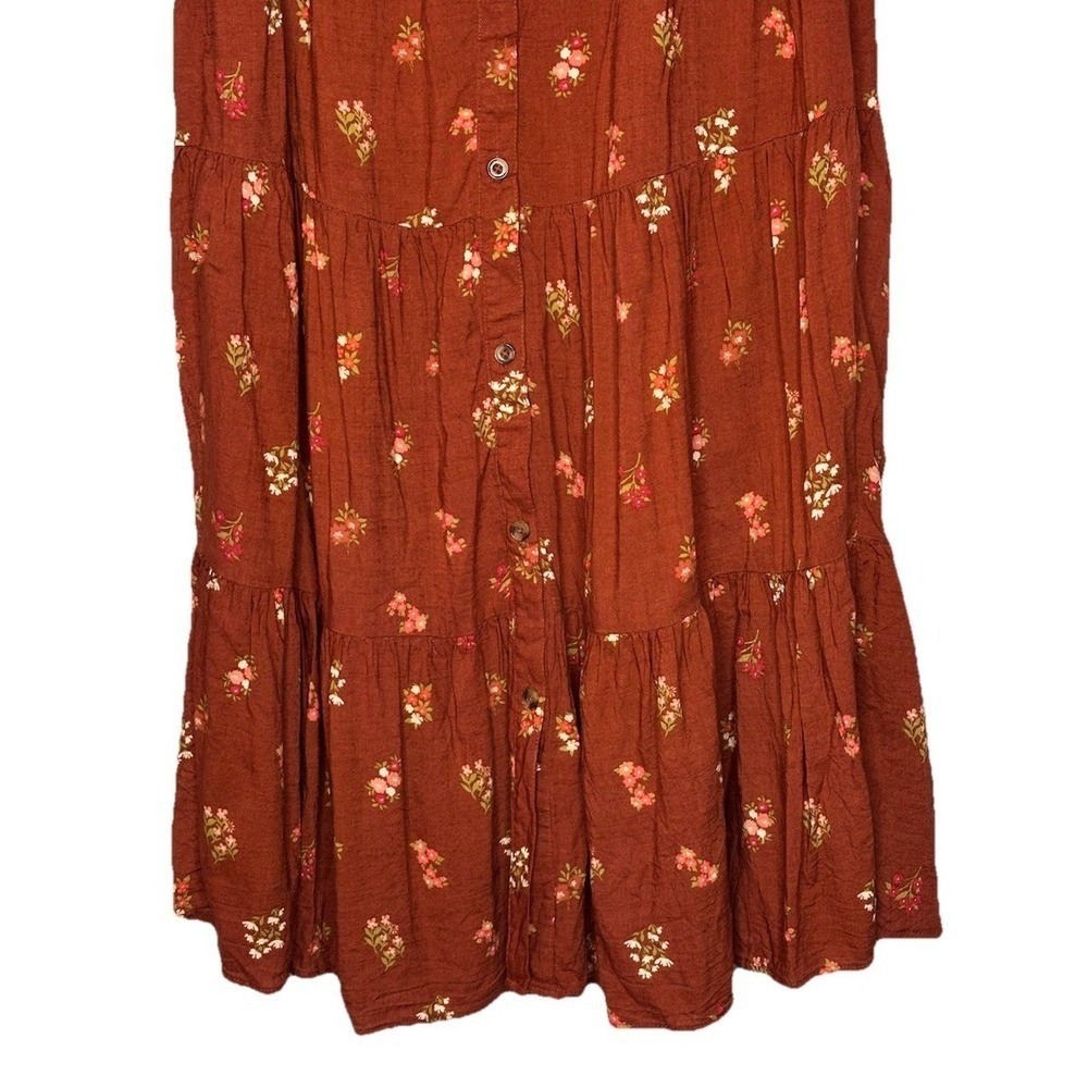 Sonoma Womens Floral Tiered Midi Skirt Small Rayon Rust Floral Boho Cottage