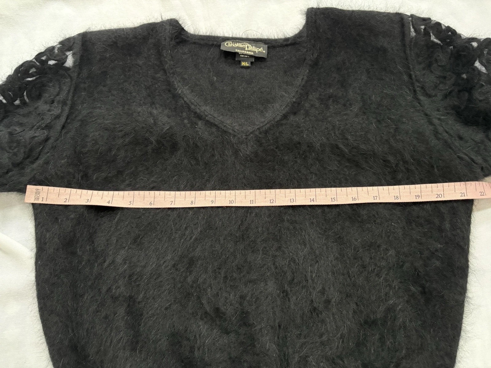 Christine Phillipe Vintage Angora Knit Sweater Black M/L Sheer Sleeves SO SOFT!