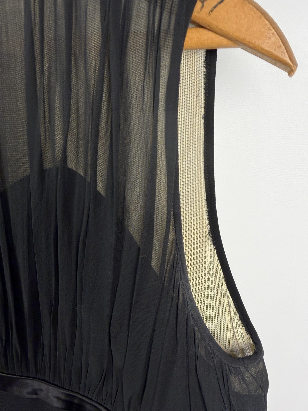 Vintage 1950s Mid Century Retro Black Chiffon Pleated Fit Flare Sleeveless Dress