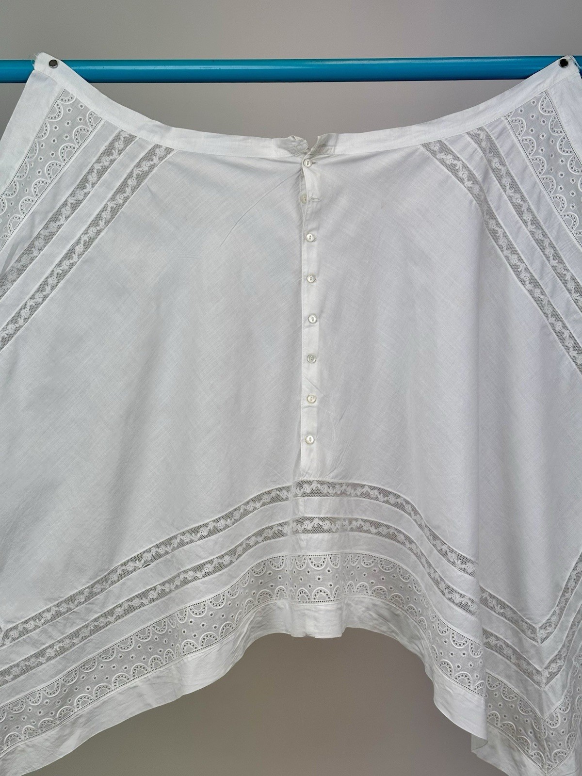 Antique Edwardian White Cotton Apron Lace Handkerchief Hem Missing Straps AS IS