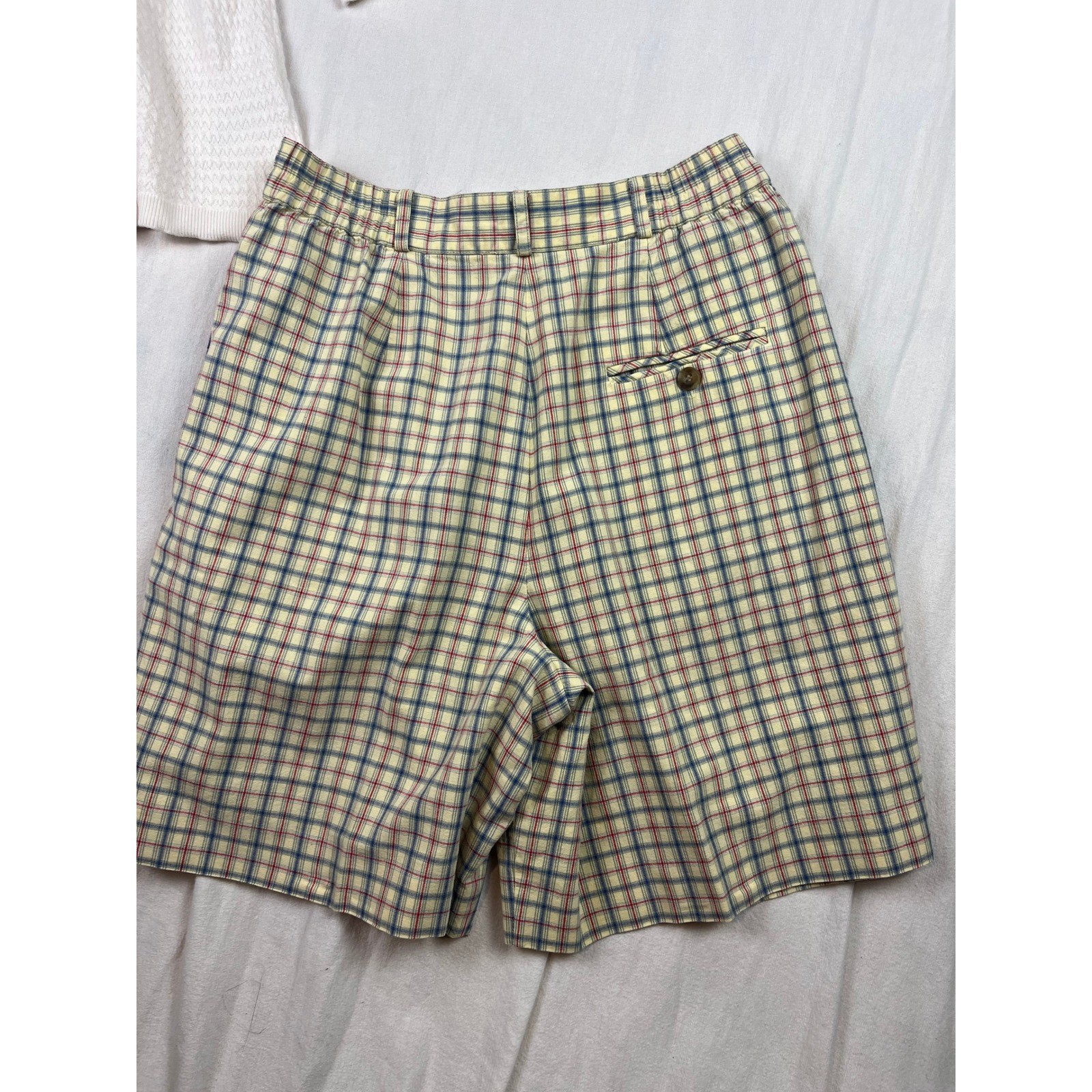 David Brooks Vintage Plaid High Waisted Pleated Shorts Yellow Blue Red Size 8