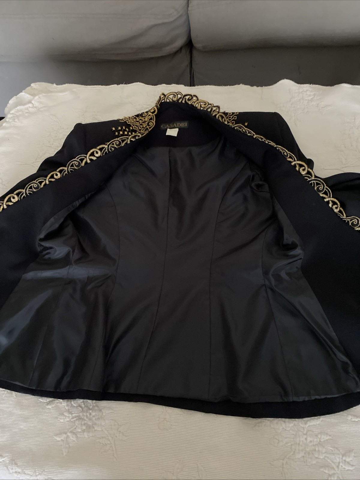 Vintage 90’s CASADEI Black Gold Collar Applique Glam Blazer Jacket SZ 12Rare USA