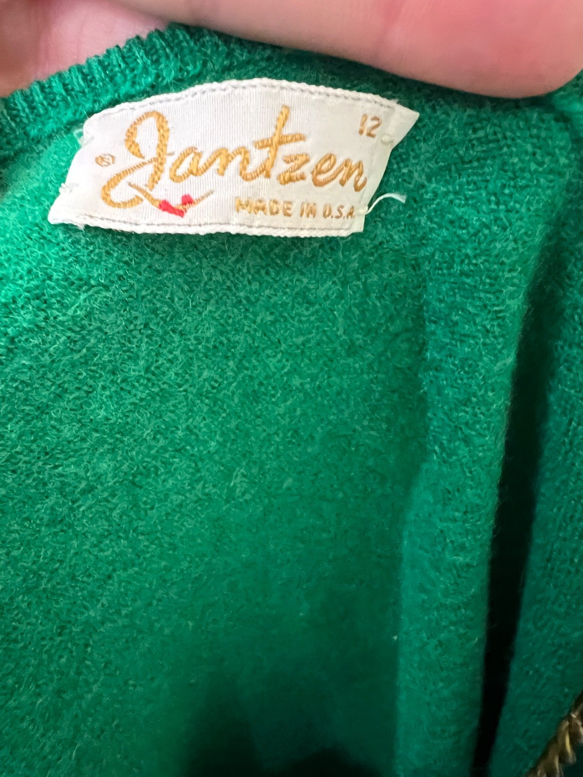 Jantzen Vintage Green Wool Sleeveless Day or Business Dress Circa 1960