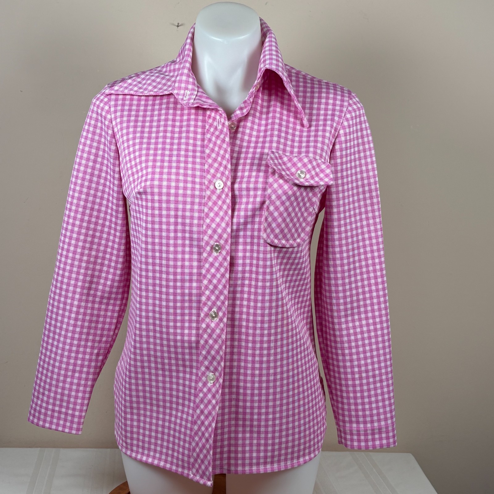 Vintage Queens Way to Fashion Checkered Gingham Shirt Blouse 1970s Size 10