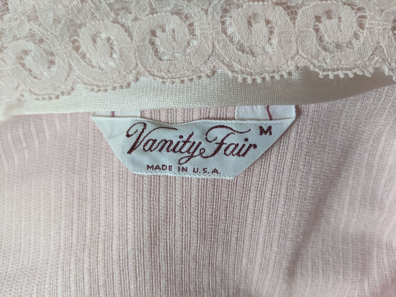 Vintage Vanity Fair Dressing Gown Lace Pink Nightgown Warm Pajamas Sleeves M