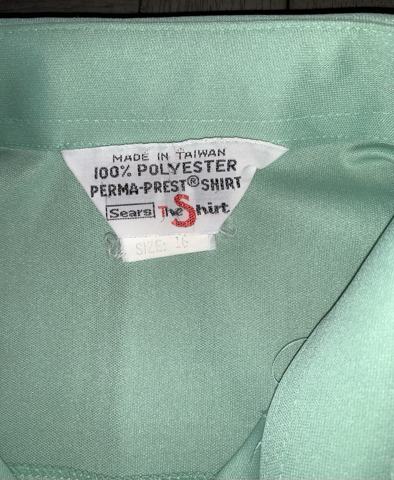C1 80s Mint Green Button Up Blouse Short Sleeve Pointed Collar SZ 16 M/L SEARS