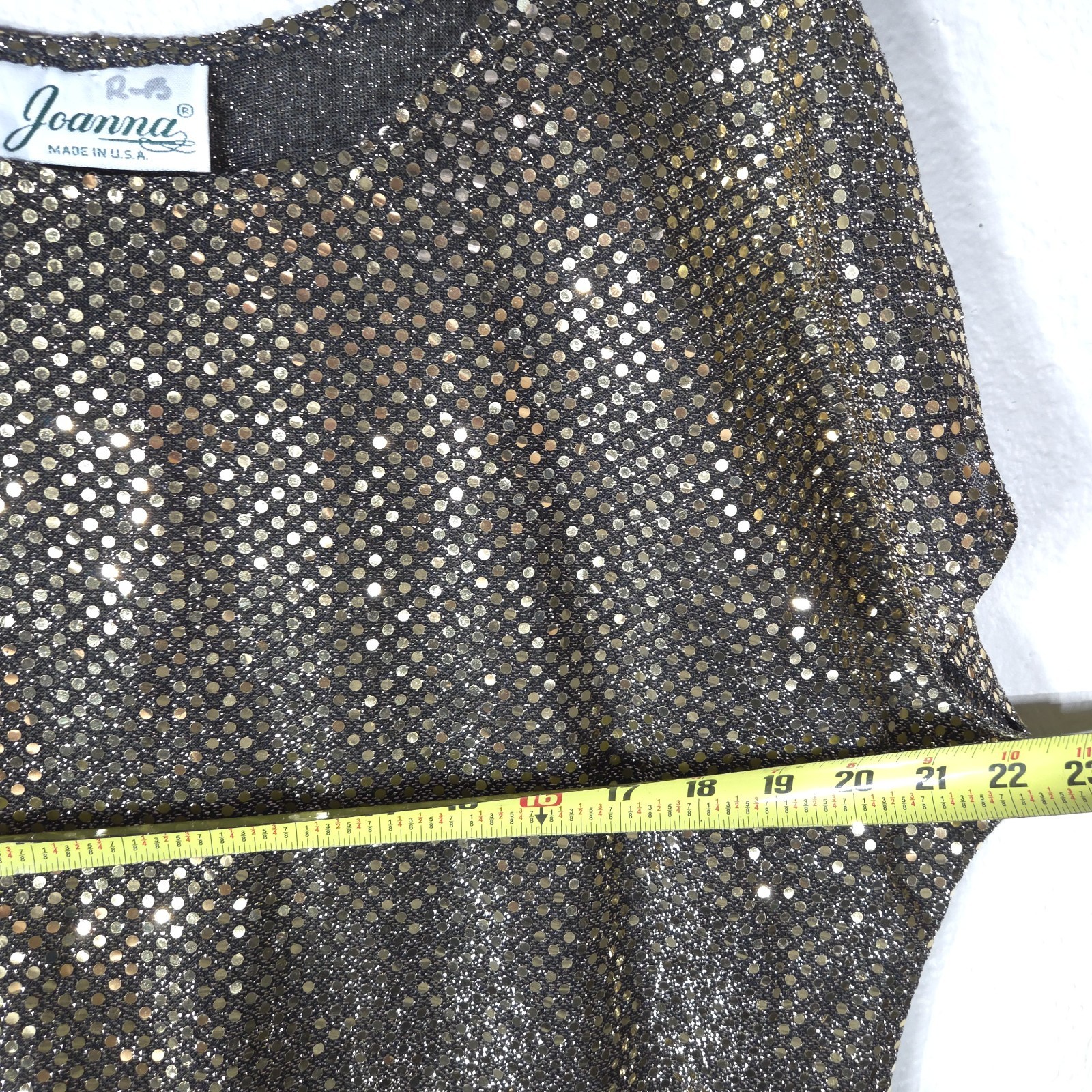 Vintage Joanna Sequin Sparkle Golden Top USA Size L Dolman Sleeves