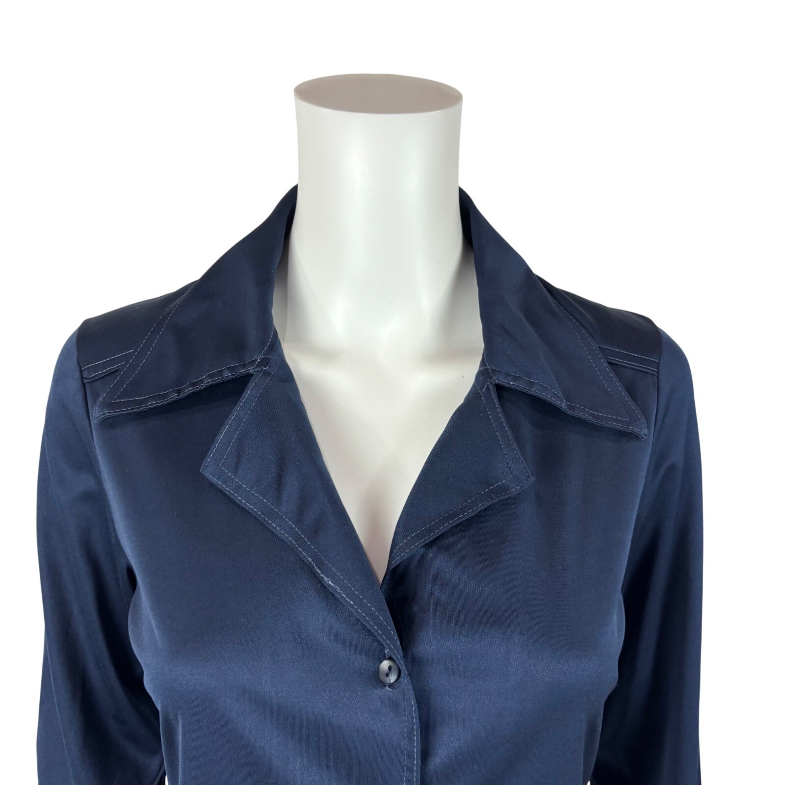 Vintage 70s Disco Blouse Women’s Medium Dark Blue Shiny Going Out Top