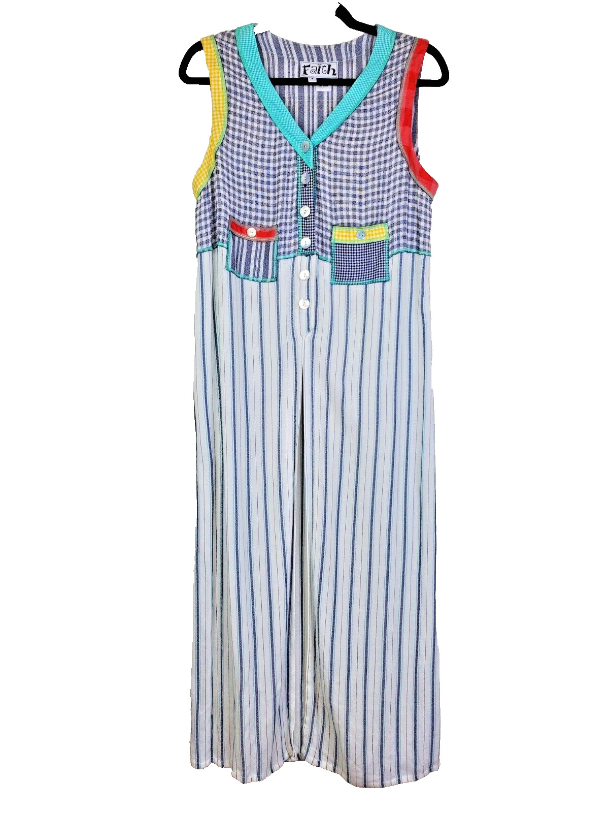 Faith Vintage 90s Dress Womens Small Maxi Grunge Side Slits Pockets Back Patch