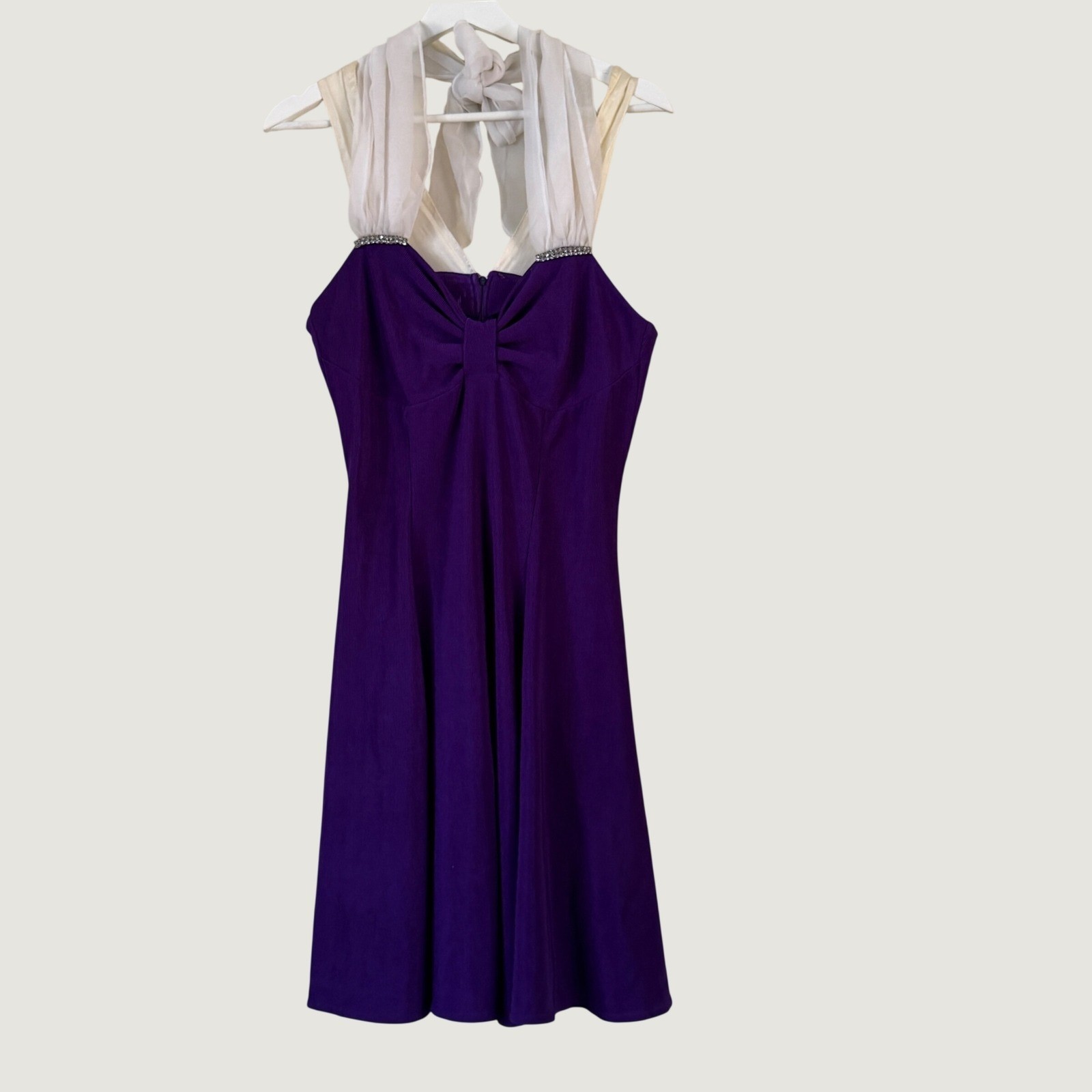 Vintage Basic Plus Womens Purple Bow Halter Fit Flare Dress Rhinestone Size 4