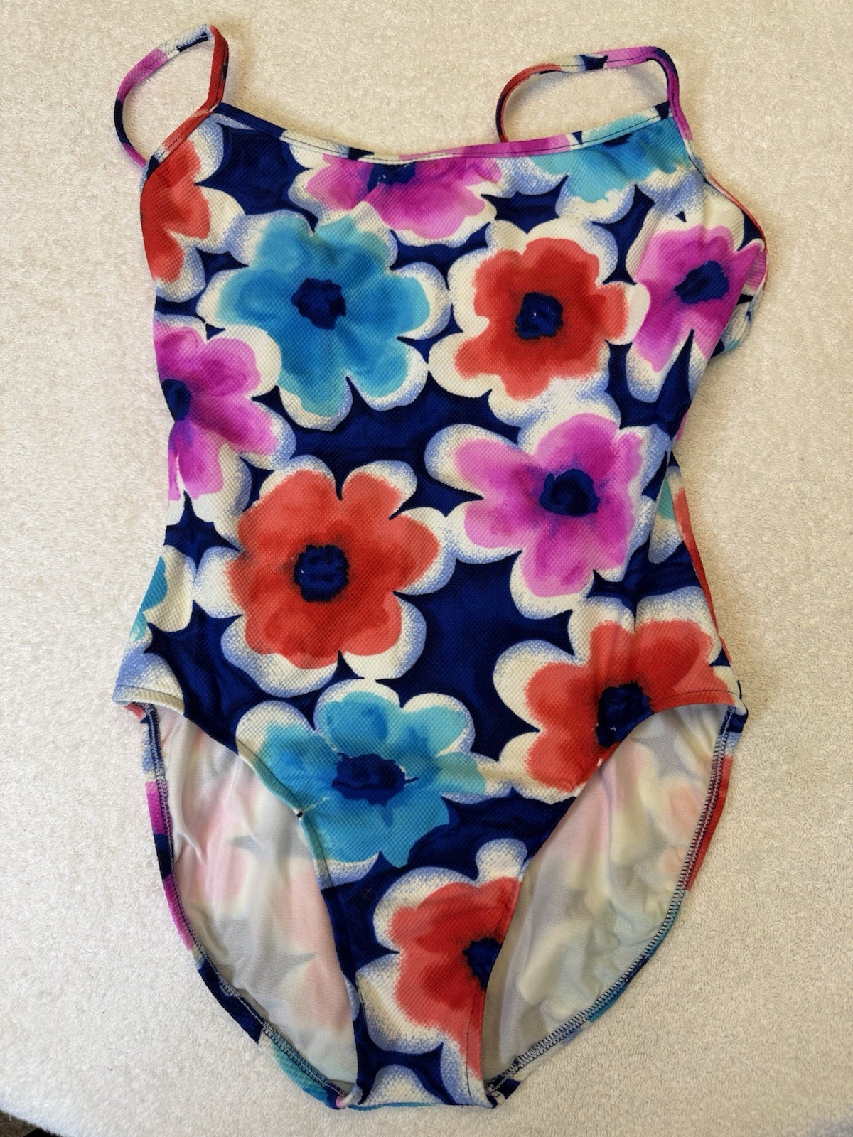 VTG Jantzen One Piece Swimsuit Size 12 Floral Pink Blue Navy 90s Made in USA
