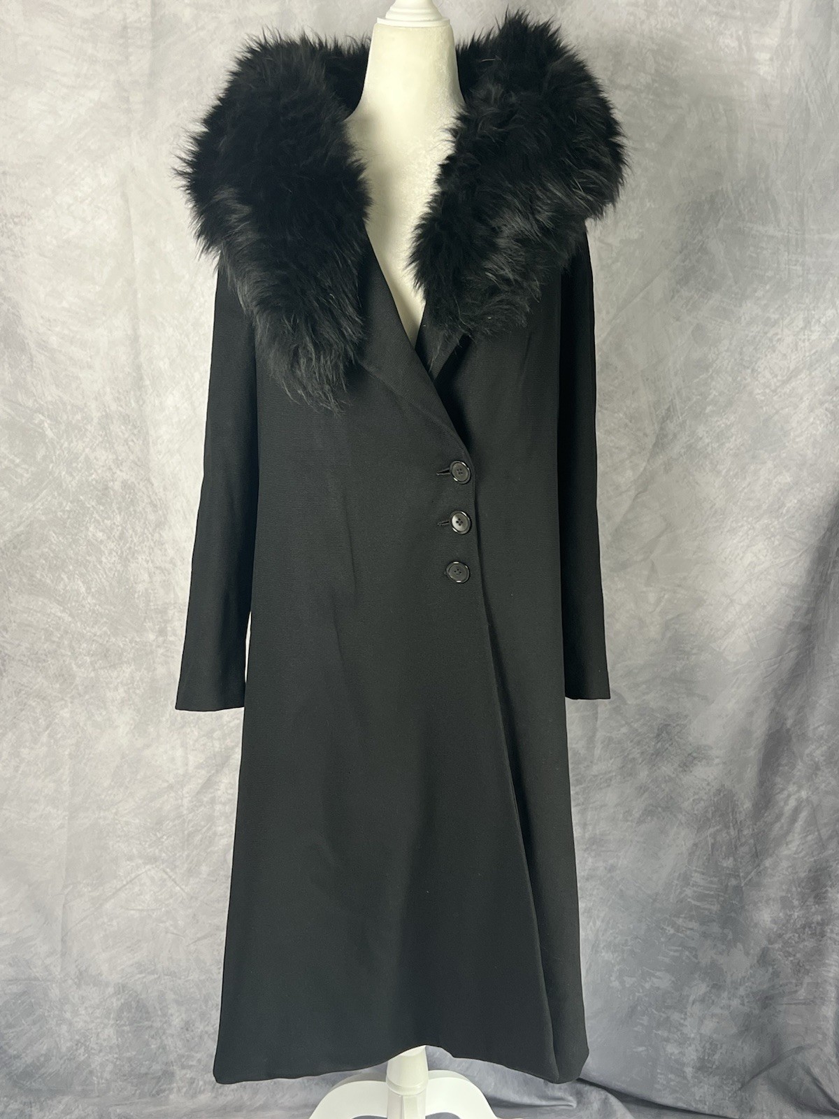 Vintage Early-Mid 1930’s Fuller-Cobb Davis Fur Collar Black Wool Structured Coat