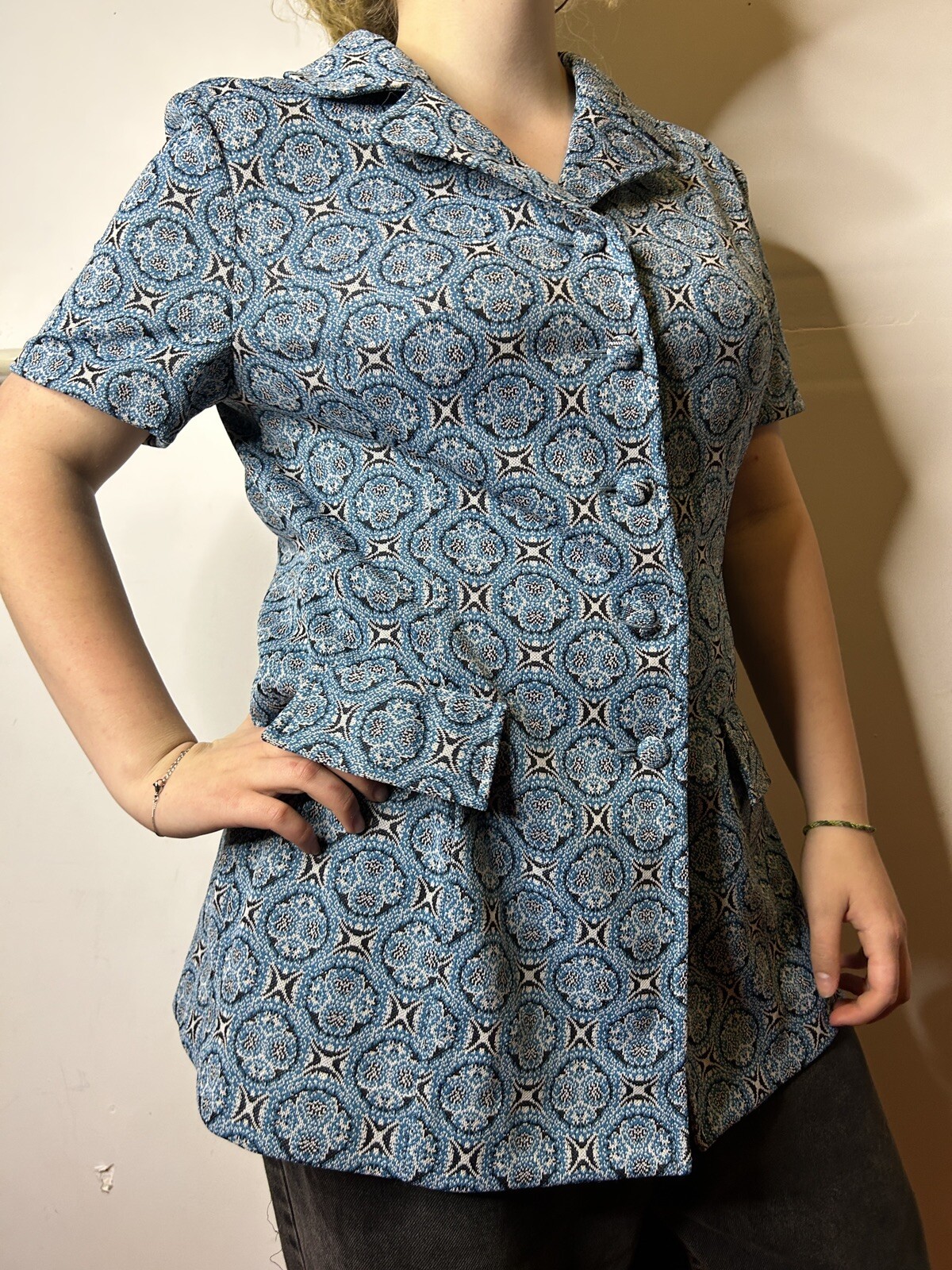 Vintage Australian 1960s Louise of France Crimplene Blouse Mod Psychedelic AU 14