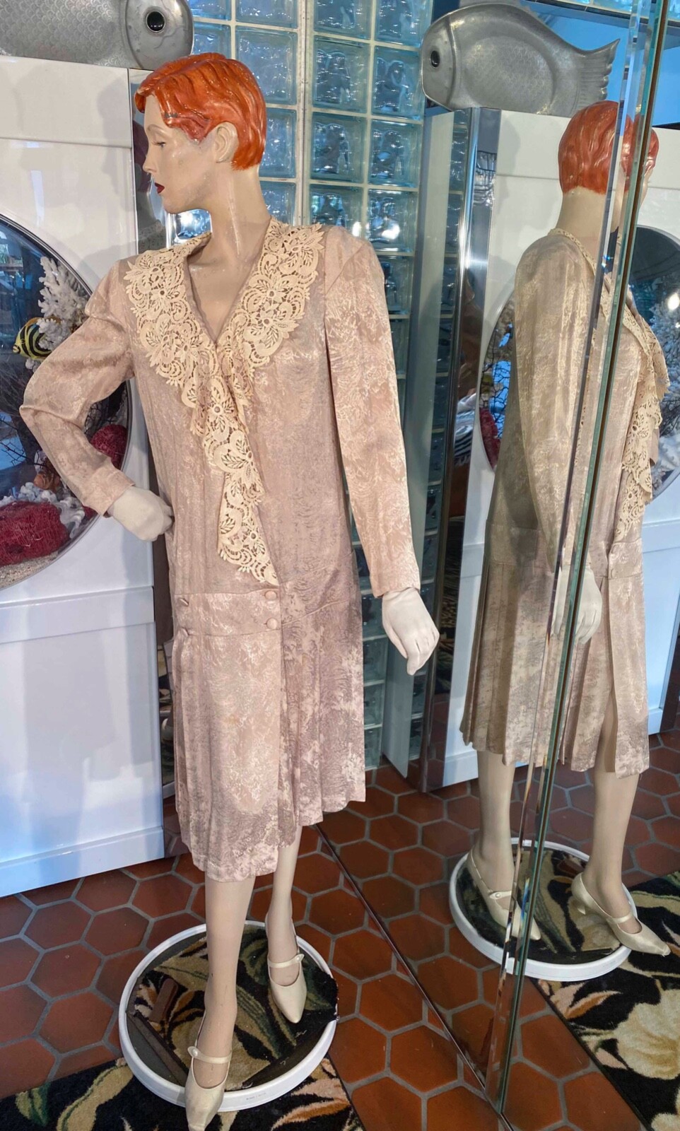 VTG 80 Casadei 1920s dress Copies the Era Edwardian Flapper Gatsby Blush Beige 8