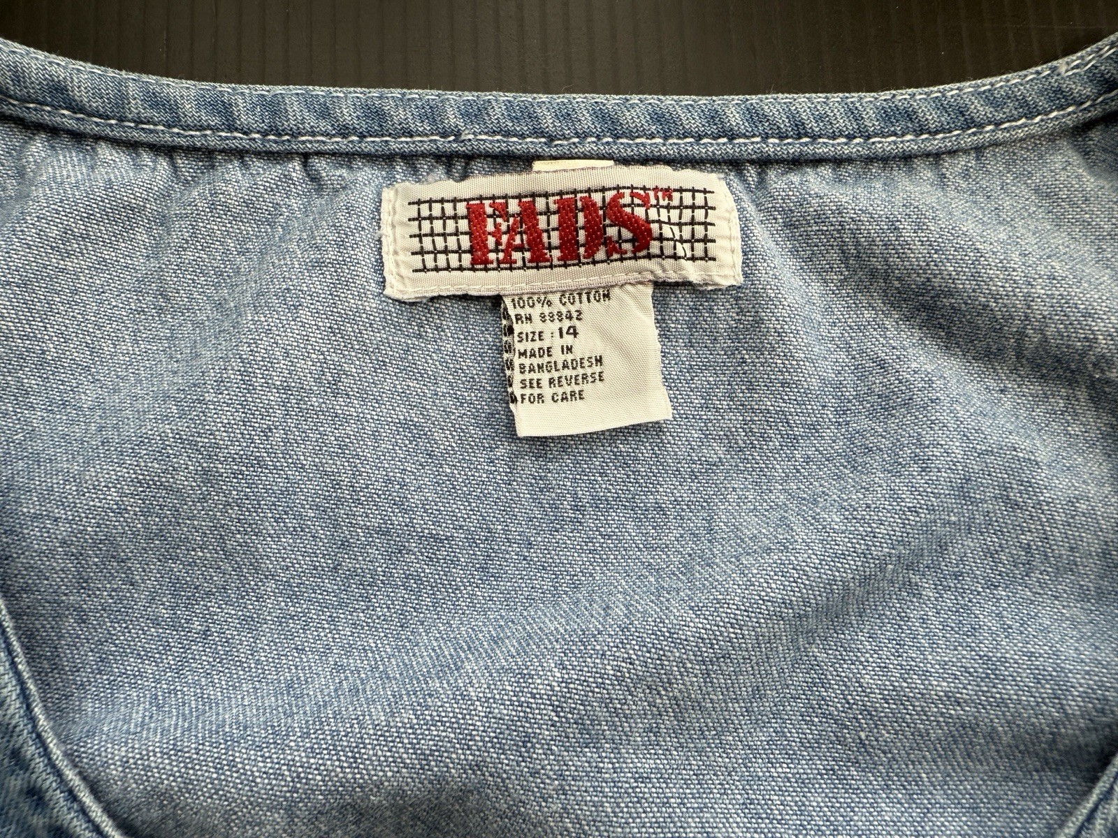 FADS VINTAGE 1980s DENIM DRESS 100% COTTON SIZE 14 SLEEVELESS BUTTON DOWN