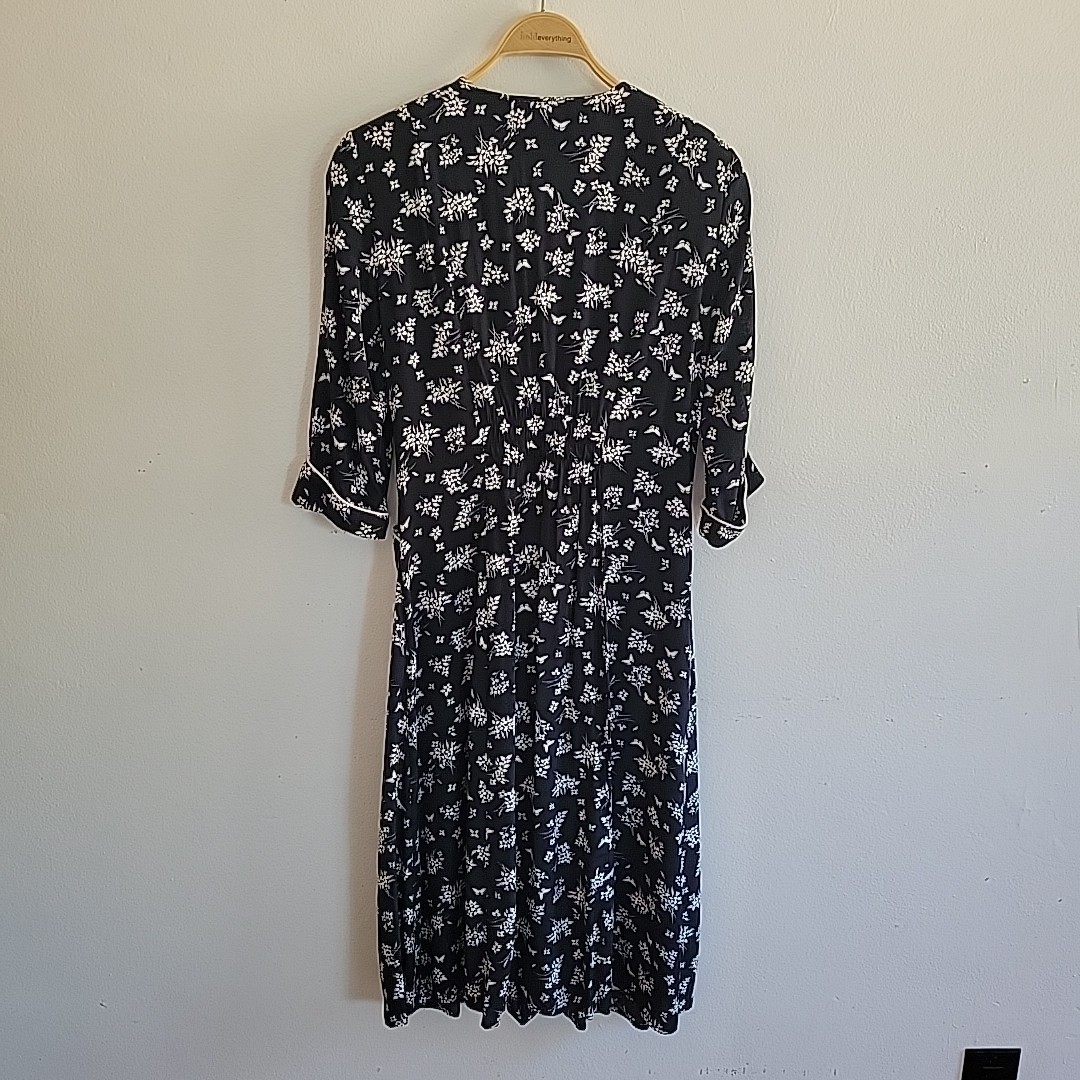 Vintage Caroline Wells Dress Black Butterfly Floral Boho Prairie Retro Western