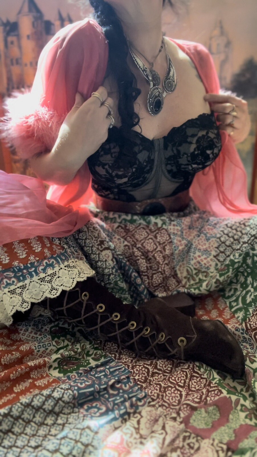 1970’s Vintage Pink Chiffon and Maribou Peignoir Set by Intime of California