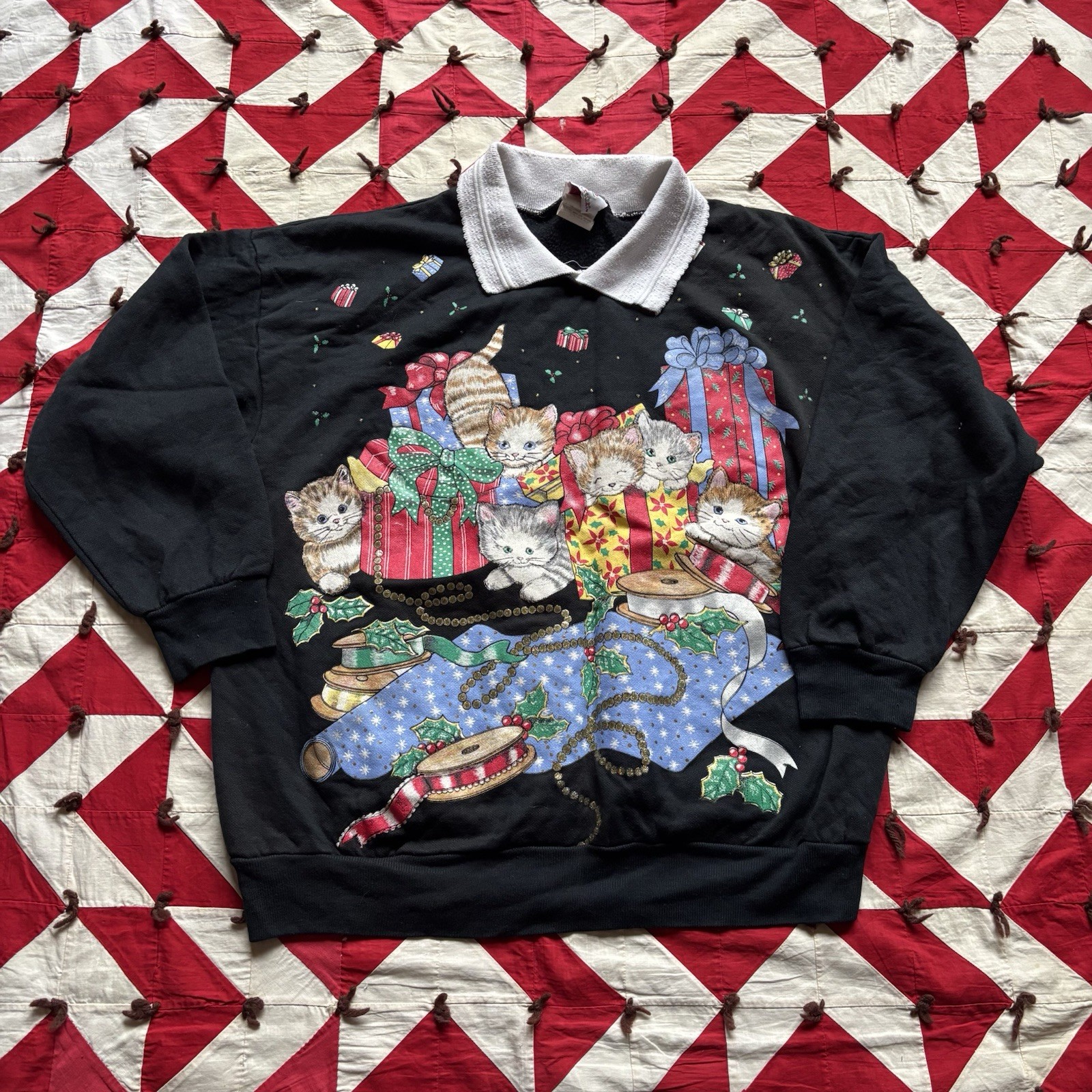 Vintage Nutcracker Brand Christmas Cat Sweatshirt Women’s Medium Black As Is