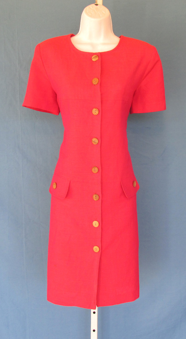 VINTAGE 1960s 70s MOD SCOOTER DRESS MAGENTA POSITIVE ATTITUDE WOOD BUTTONS