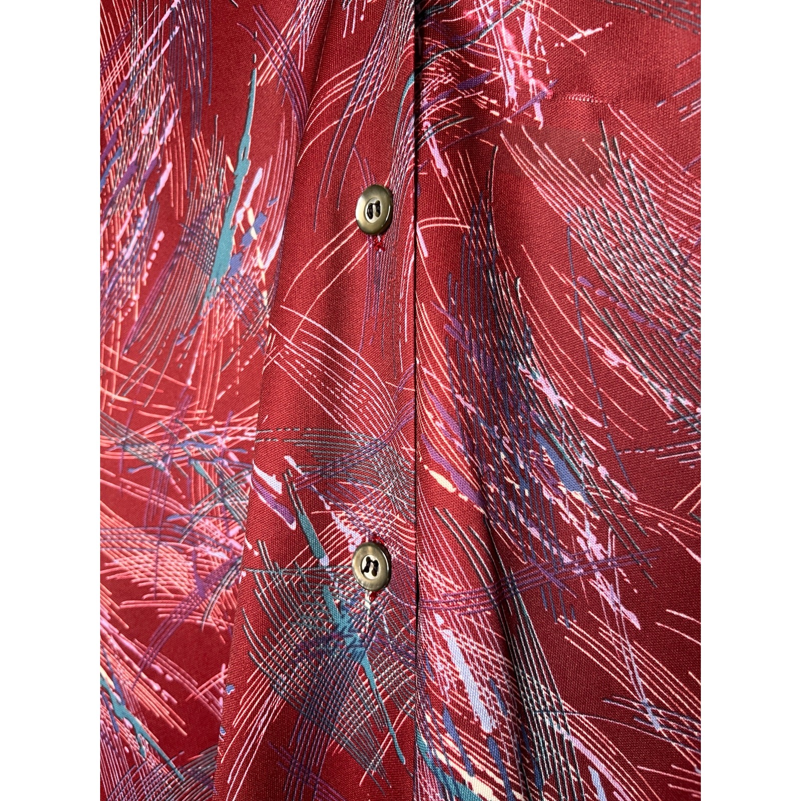1970s Burgundy Wine Red Teal Blue Artsy Whimsigoth Disco Retro Volup Shirt XL