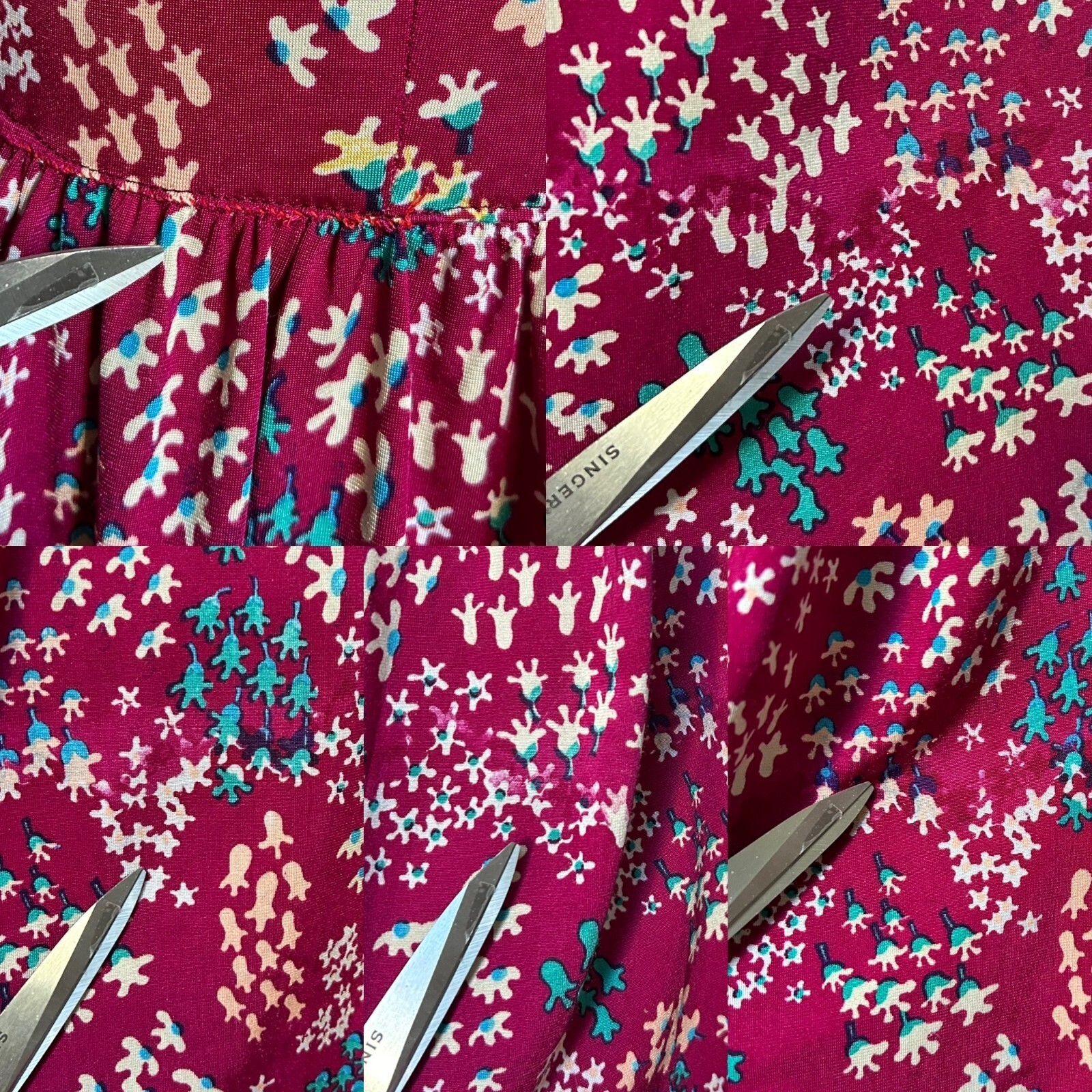 70s vintage floral hippy dress maxi puff balloon sleeve abstract retro pattern.