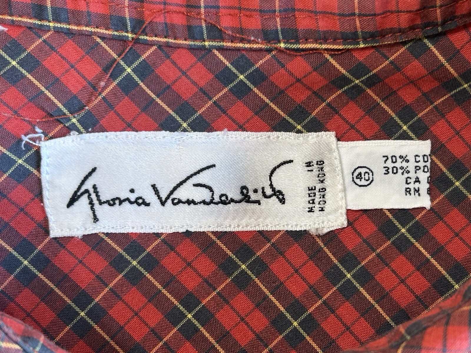 VTG 70s GLORIA VANDERBILT Plaid Ruffle Trim Prairie Victorian Button Top Sz 40