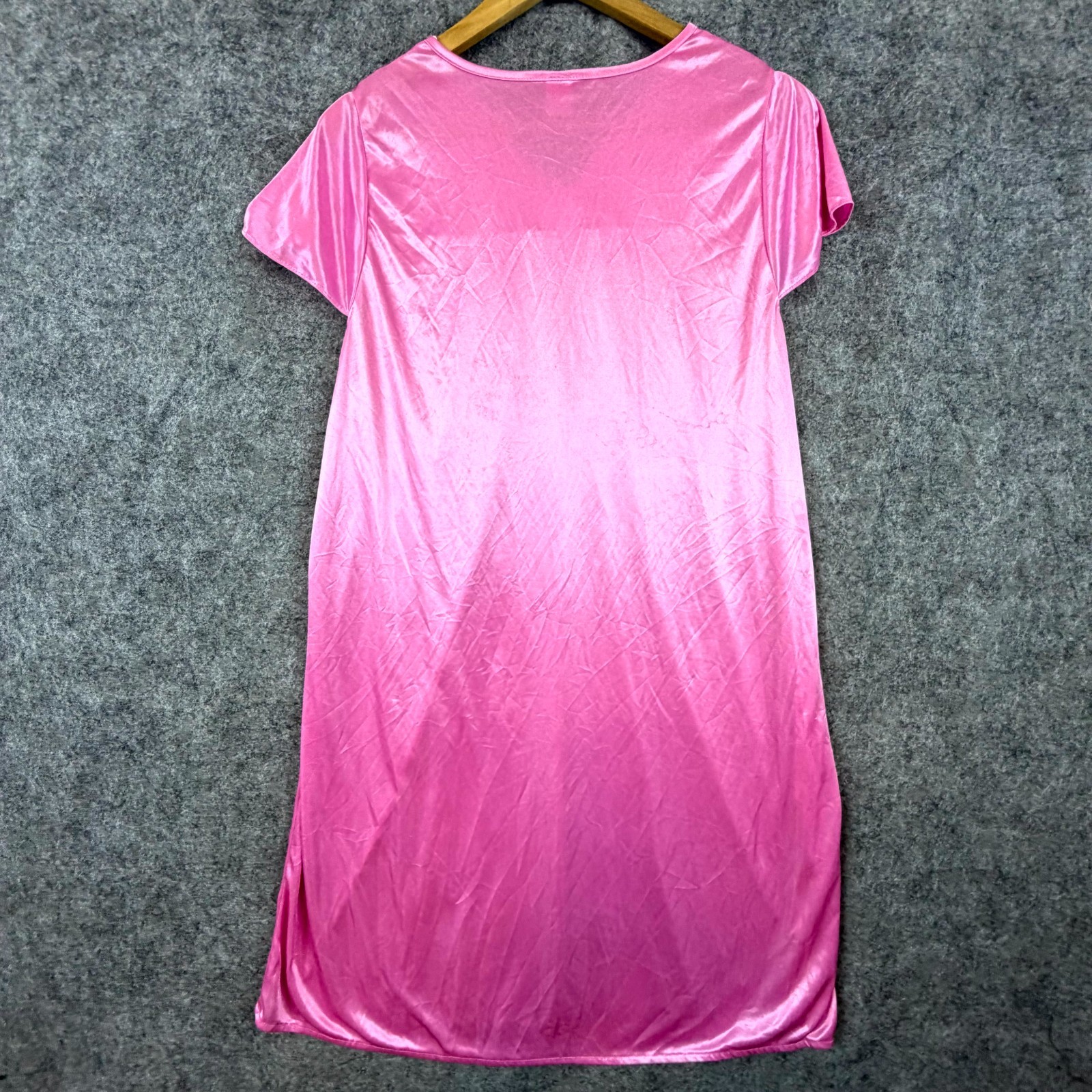 Vintage Nine’s Nightgown Womens Large Pink Satin Embroidered Lace Grandma Sexy