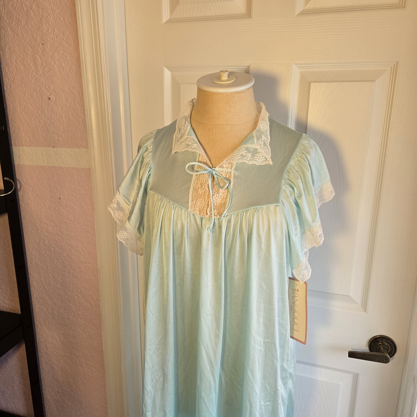 Sans Souci Vintage Nightgown Pale Aqua Blue Size M Lingerie Nightie Usa New