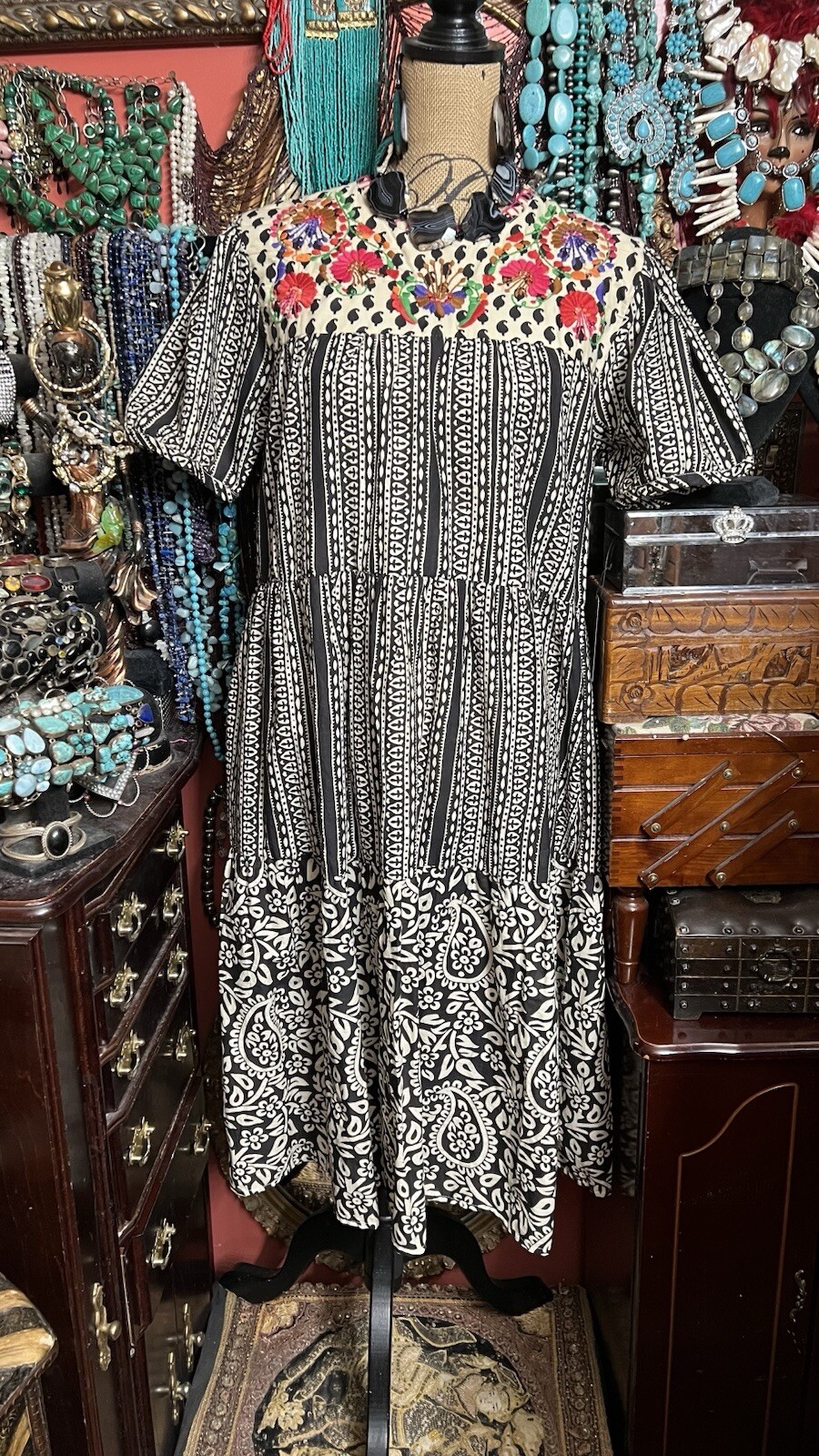 Beautiful “Sister Mary” Black And White Floral Multi Color Embroidery Oaxacan ML