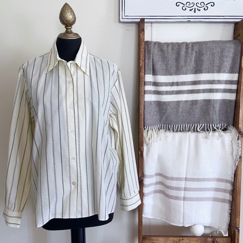 Girl Scouts Vintage Long Sleeve Button Down Striped Top Light Yellow Size 14