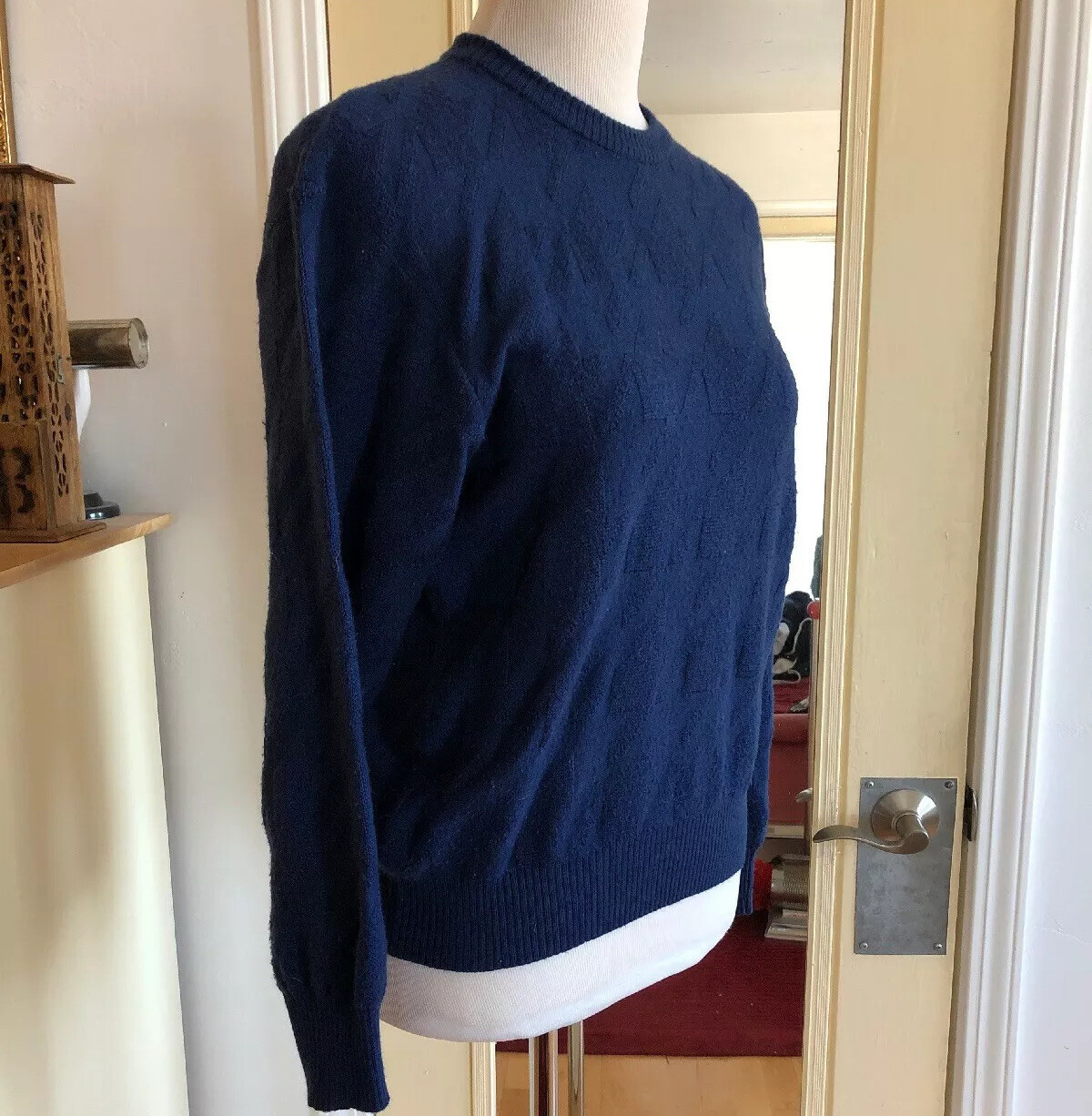 Vintage Courreges Paris Womans Blue Crew Neck Sweater Taille C