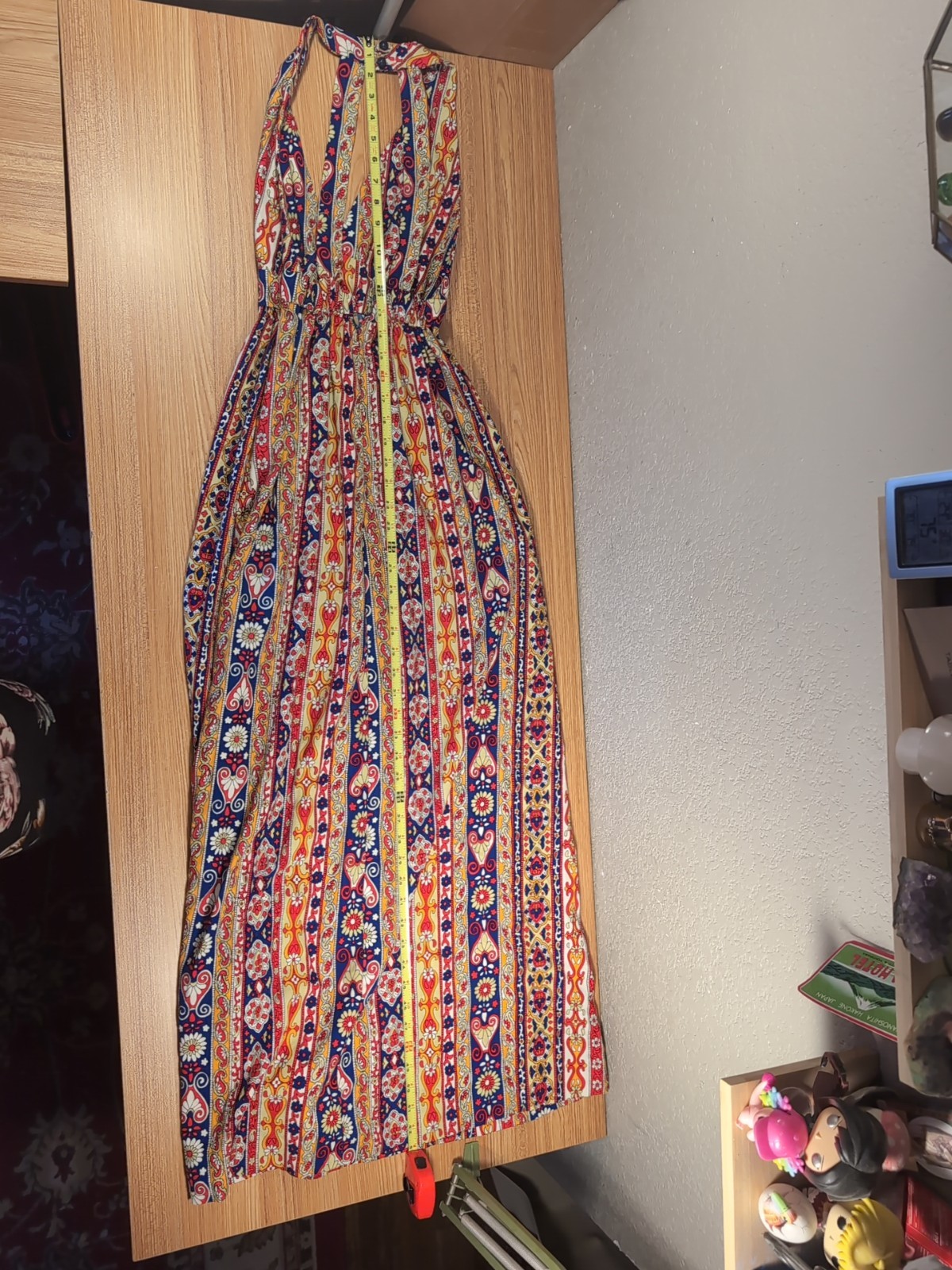 Vintage Handmade Maxi Dress 1960s Mod Hippie Boho Paisley Halter VIBRANT
