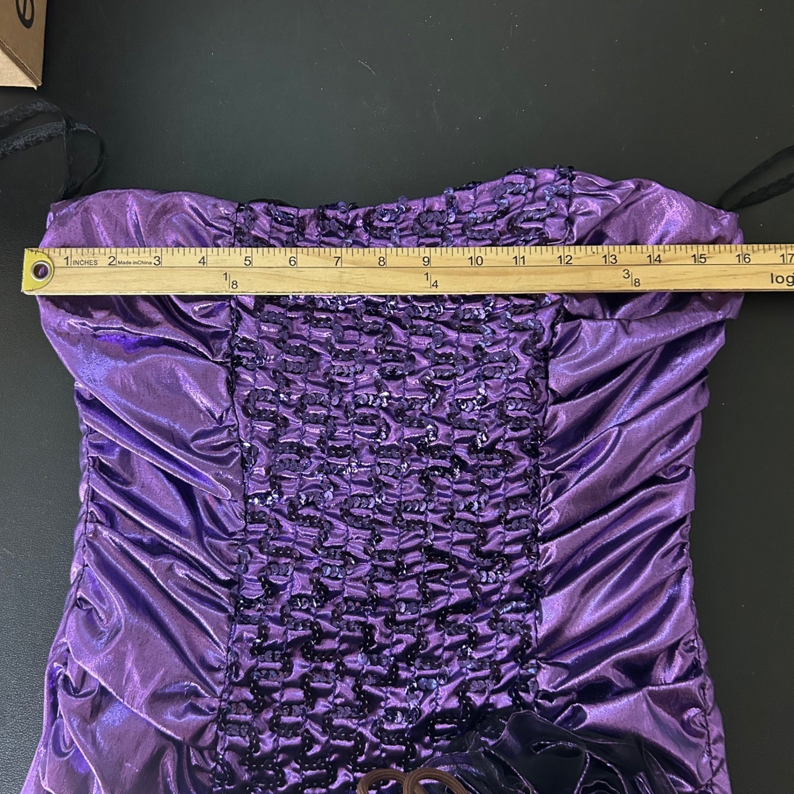 Vintage 80’s Zum Zum Party Dress Purple Metallic Ruched Sequin Prom 9/10