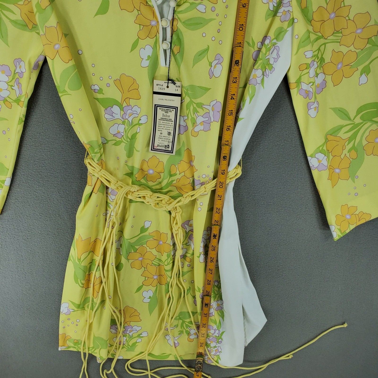 Dalton Floral Tunic Dress Women 14 Yellow Vintage 70s Mod Retro NEW Belted