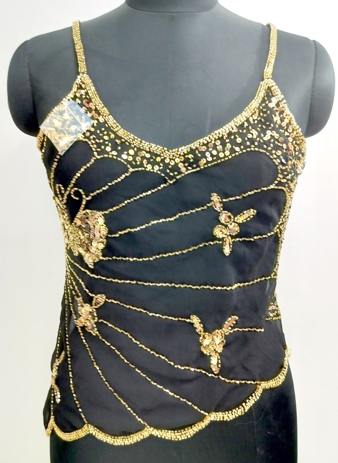 Lot 6 Vintage Y2K Golden Beaded Embroidery Costume Sequin Top Blouse Sheer Tunic