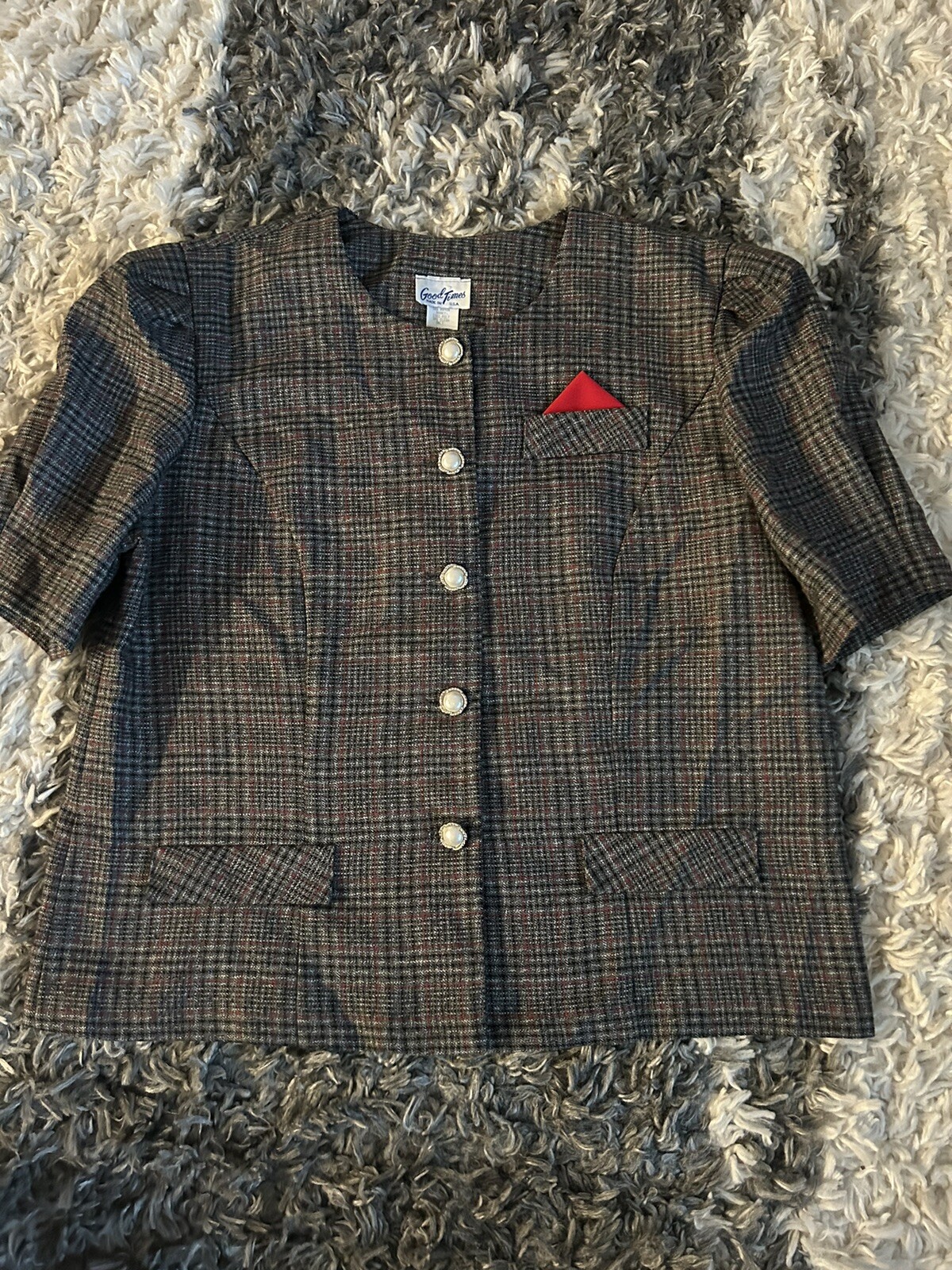 VINTAGE GOOD TIMES SEARS WOMENS WORKWEAR JACKET STYLE 21462 SIZE 16p GRAY PLAID