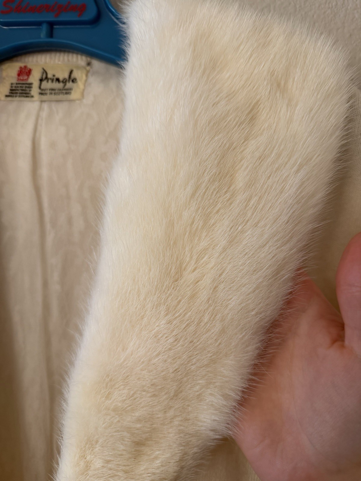 Vintage Pringle Scotland Cashmere Cardigan Mink Fur Collar Ivory Size S