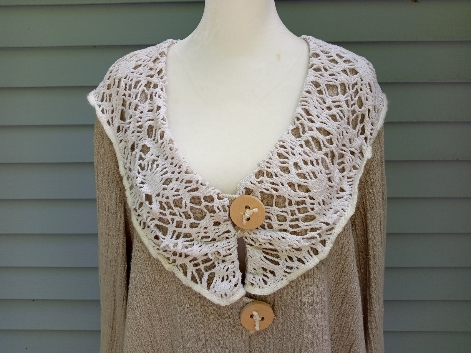 VTG EU SKIRT SUIT CRINKLED LINEN CROCHET BOHO HIPPIE PEASANT OVERSIZED fits L-XL