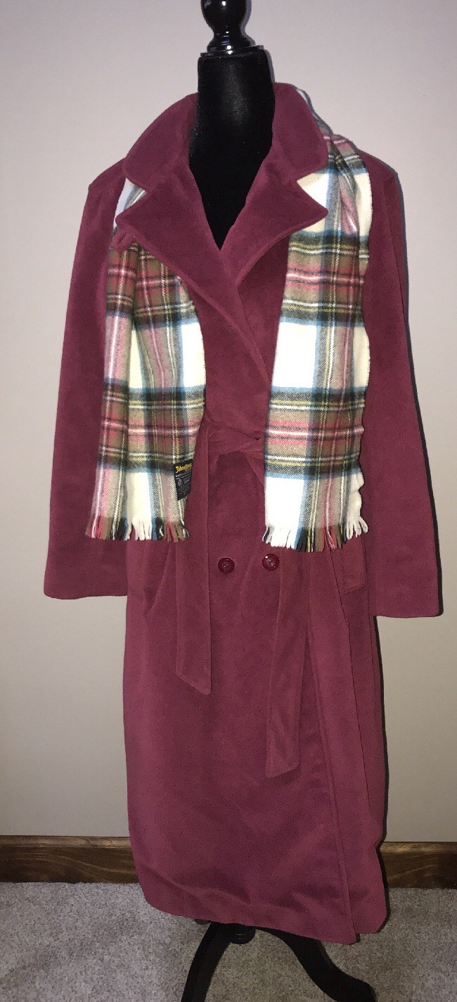 Vintage Nantucket Red Lorendale by BROMLEIGH double breasted lined velour coat.