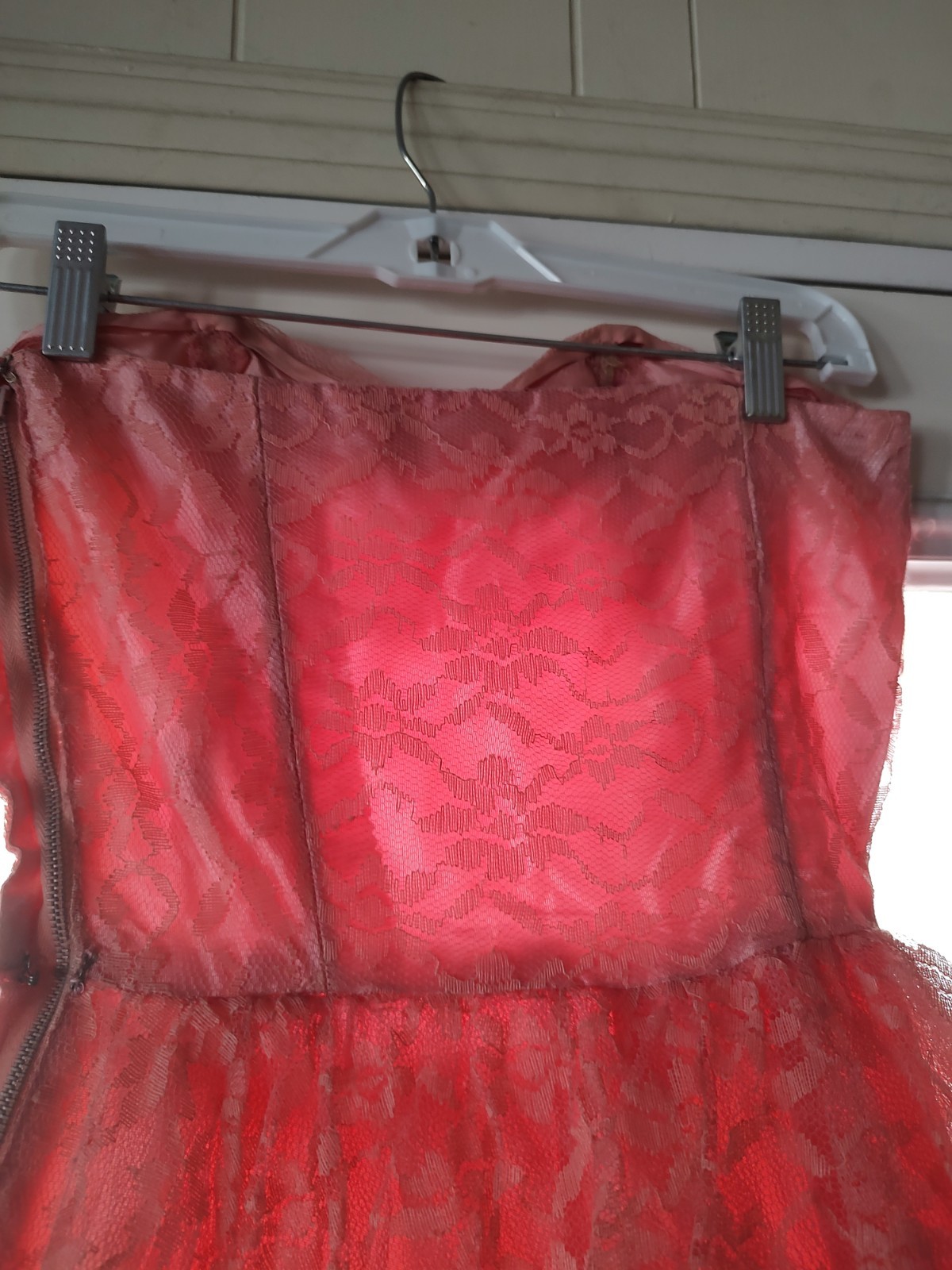Vintage 50s Sz S Candy Pink Lace Ball Gown With Ballero Jacket Crinoline, Metal