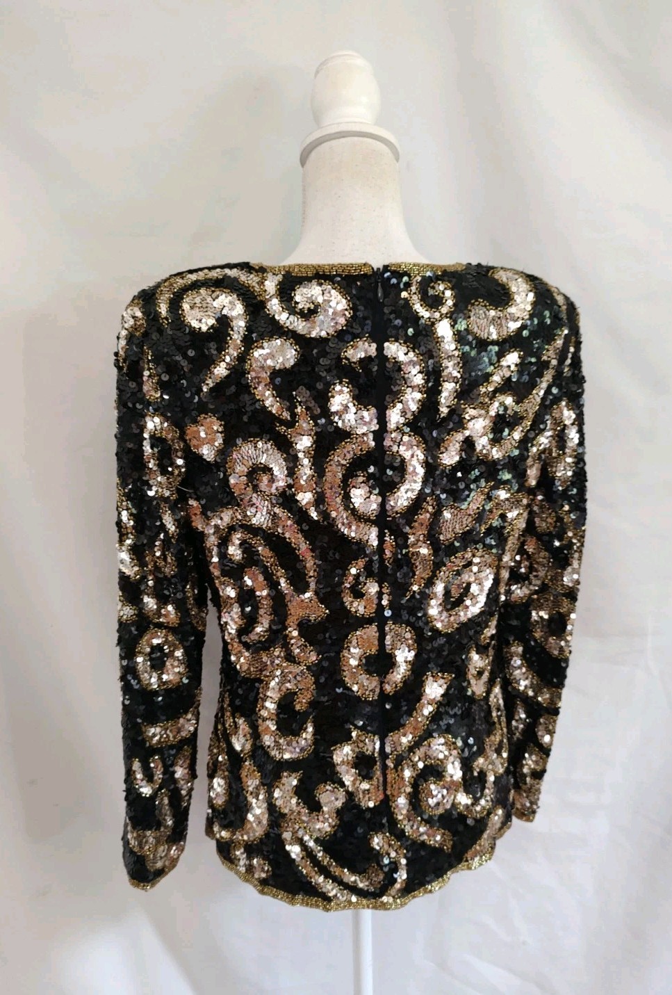 90’s Vintage Joan Leslie Sequin Top Blouse Sparkle Long Sleeve Black Sz 10