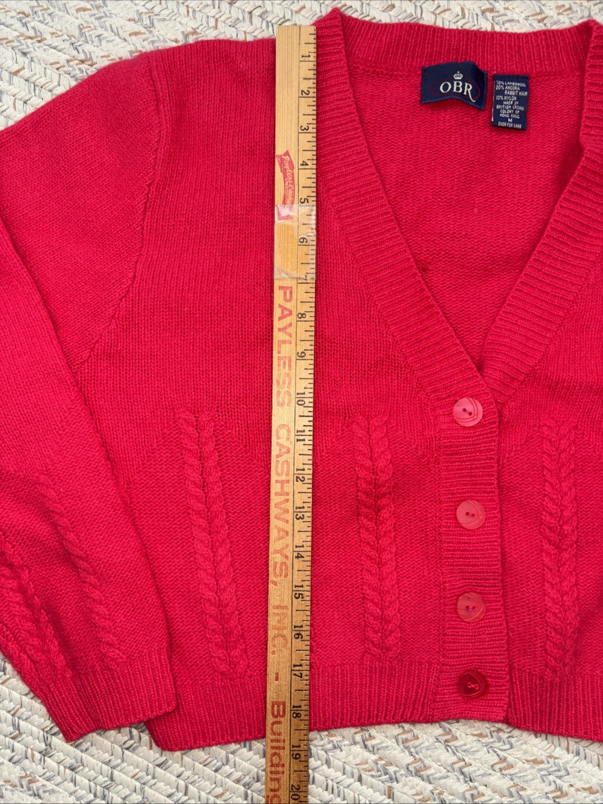OBR vtg 90’s lambswool angora blend Boxy cropped Pink cardigan Sz Medium V-neck