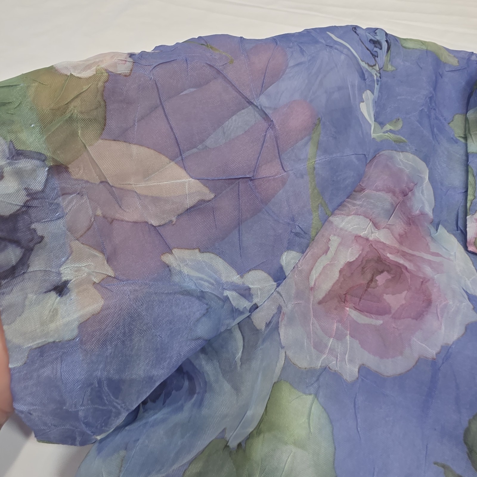 Miss Dorby Vtg Size 14 Floral Crinkle Button Up Fly Away Blouse Periwinkle Fairy
