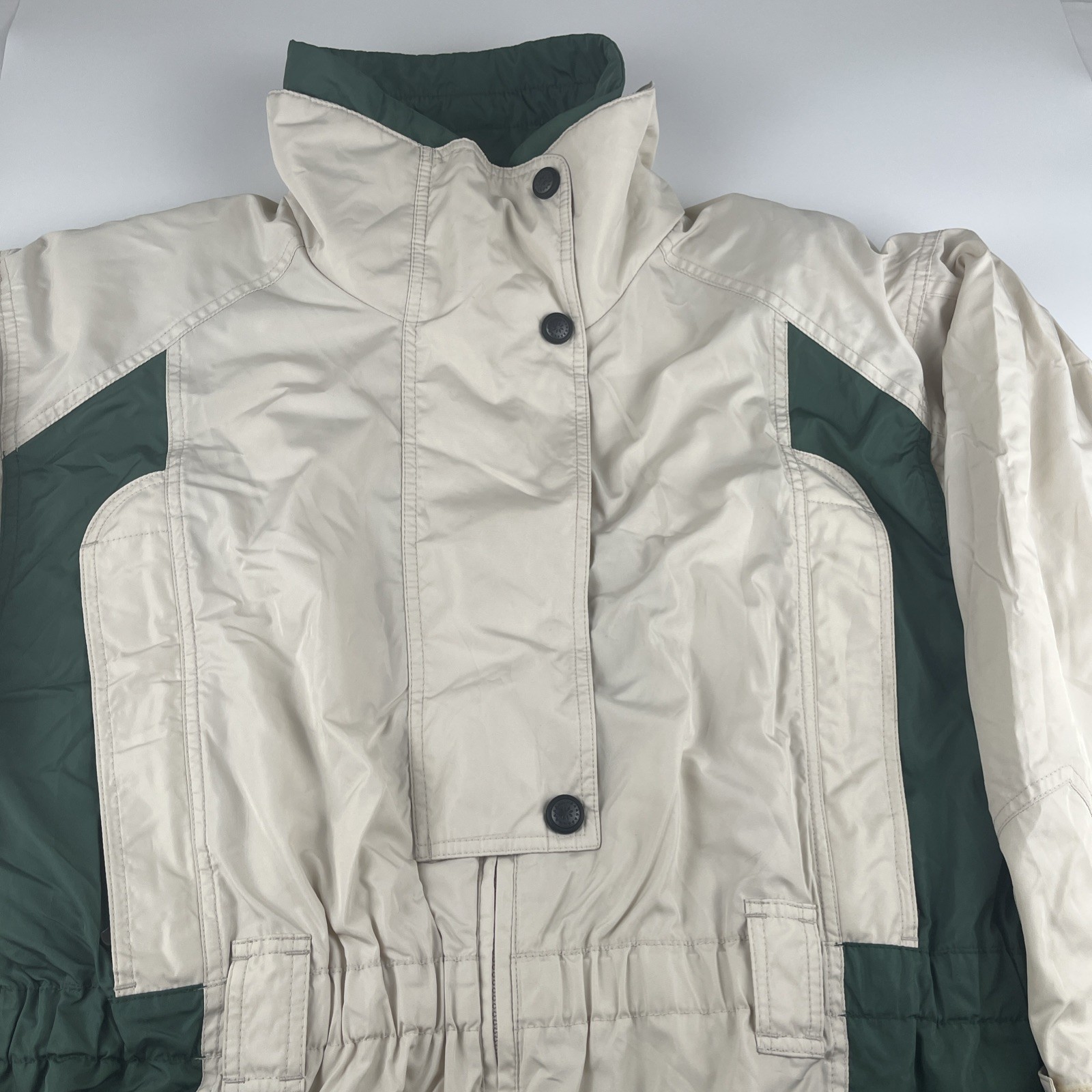 Vintage 90s Columbia Micro-Tex Ski Jacket Women’s XL Colorblock Cream Green