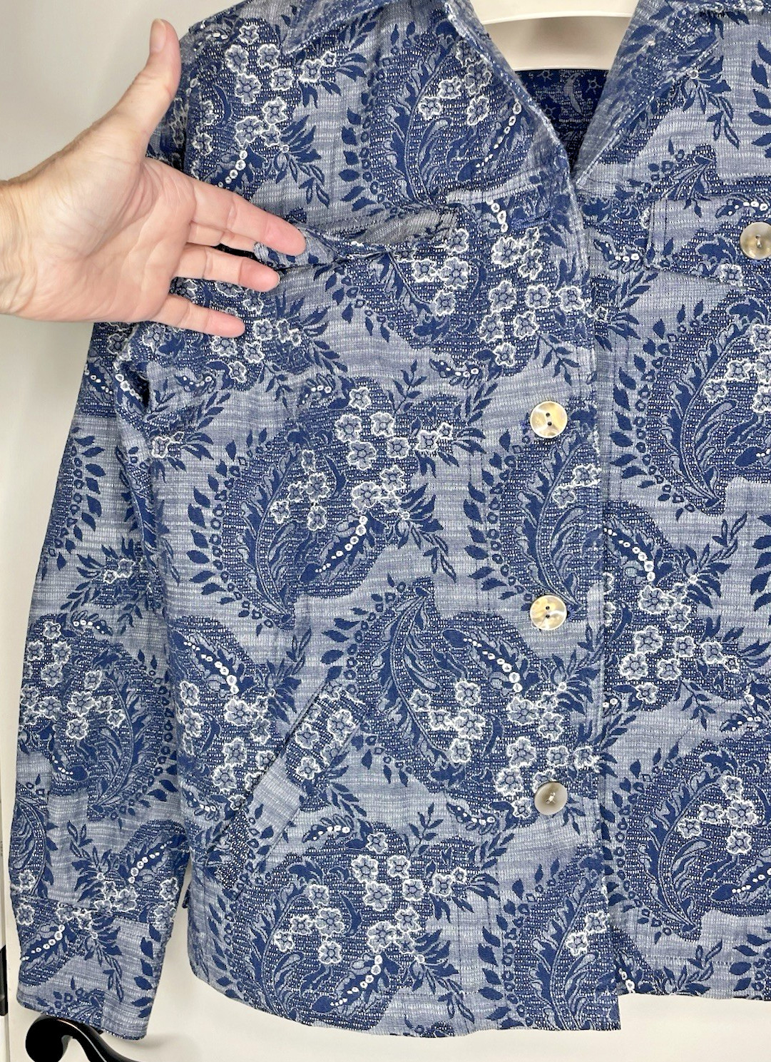 Vintage Rebecca Malone Size Large Blue Paisley Floral Quilted Jacket Blazer