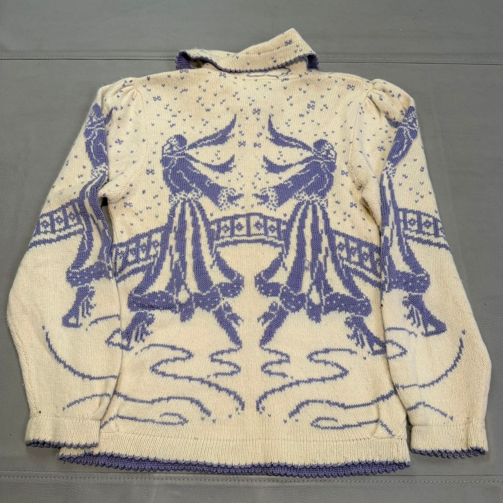 VTG Angora Lambswool Blend Sweater Ice Skate Y2K Cream Snow Fair Isle-L-4981