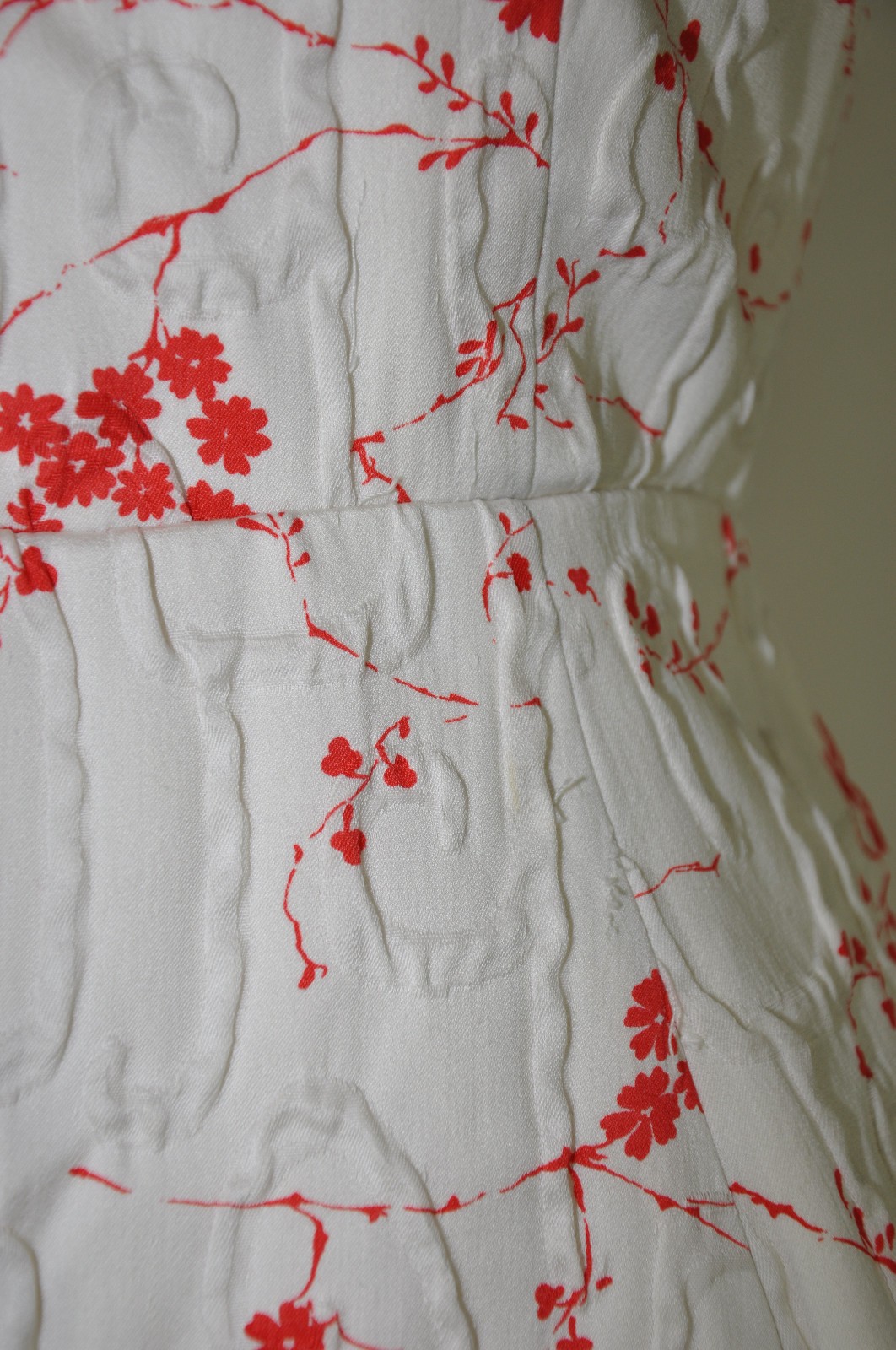 50s Vintage White Red Cherry Blossom Beaded Straps Full Skirt Day Dress Women XS