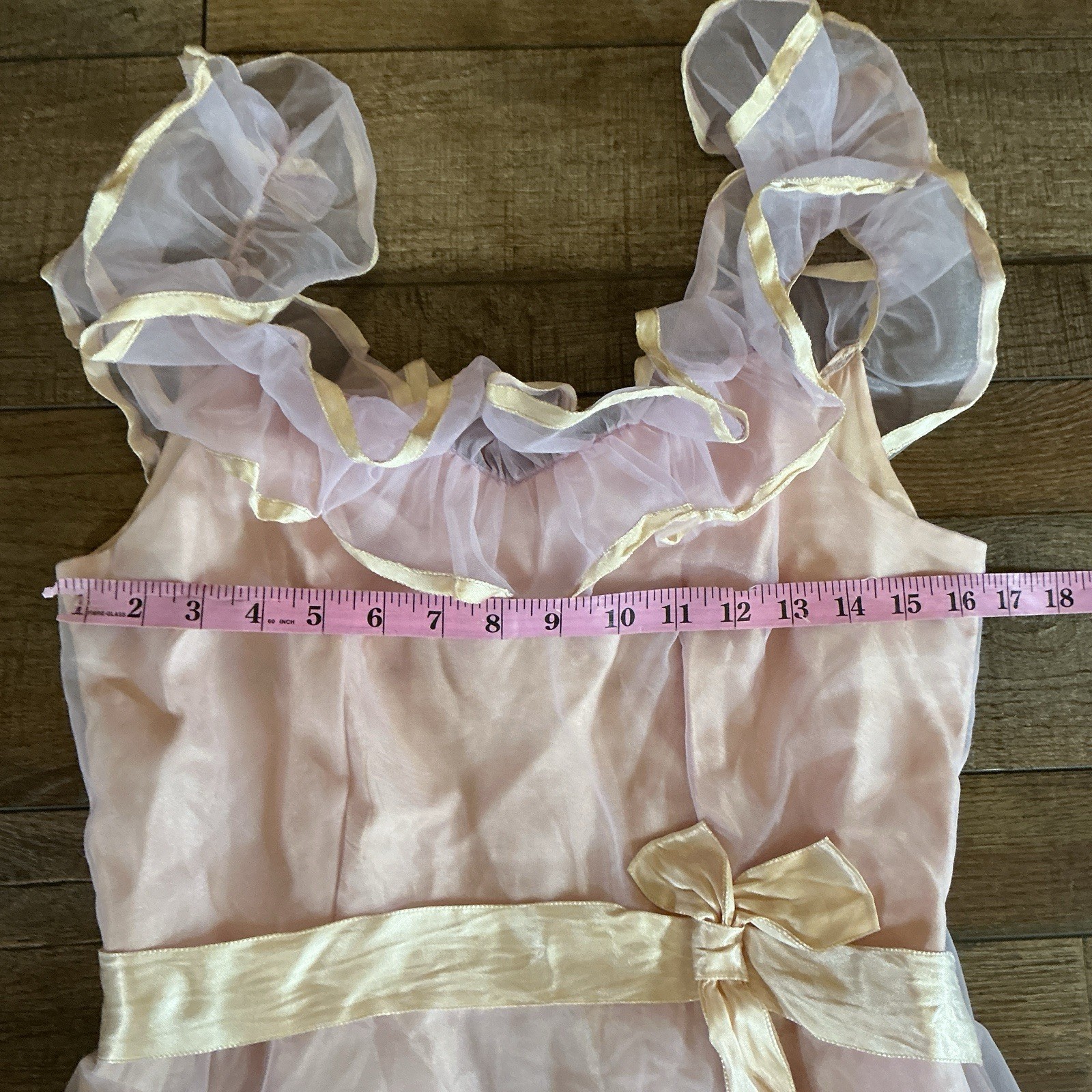VTG Prom Party Dress Size 13/14 Pink Lavender Organza Ruffle Union USA Made #29F