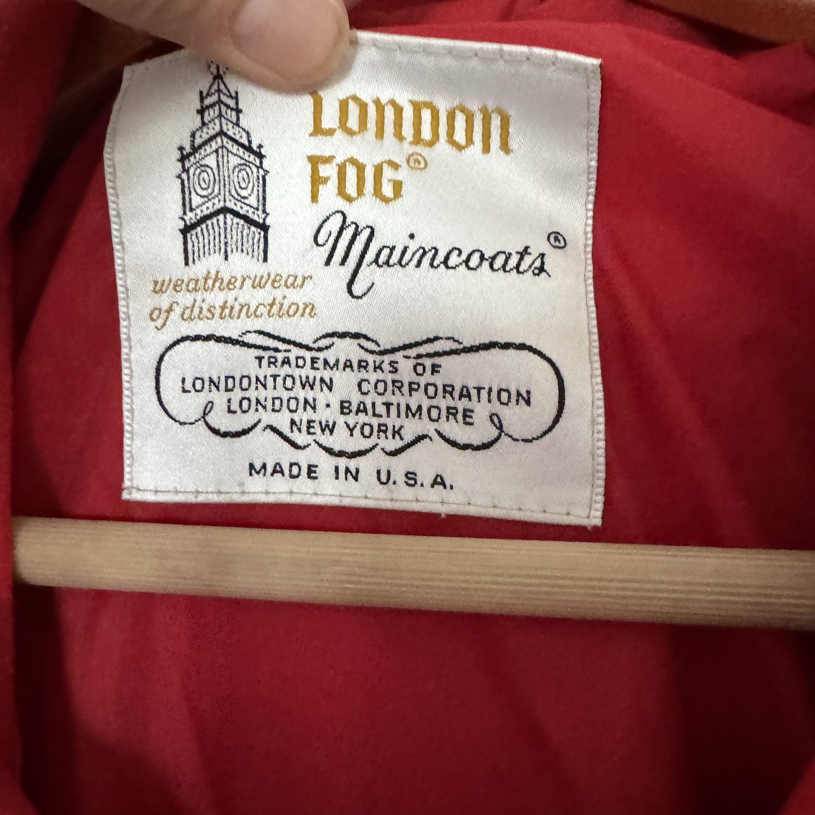VTG London Fog Maincoats Trench Coat Rain Jacket Womens 12 Pet Red Lined Hooded