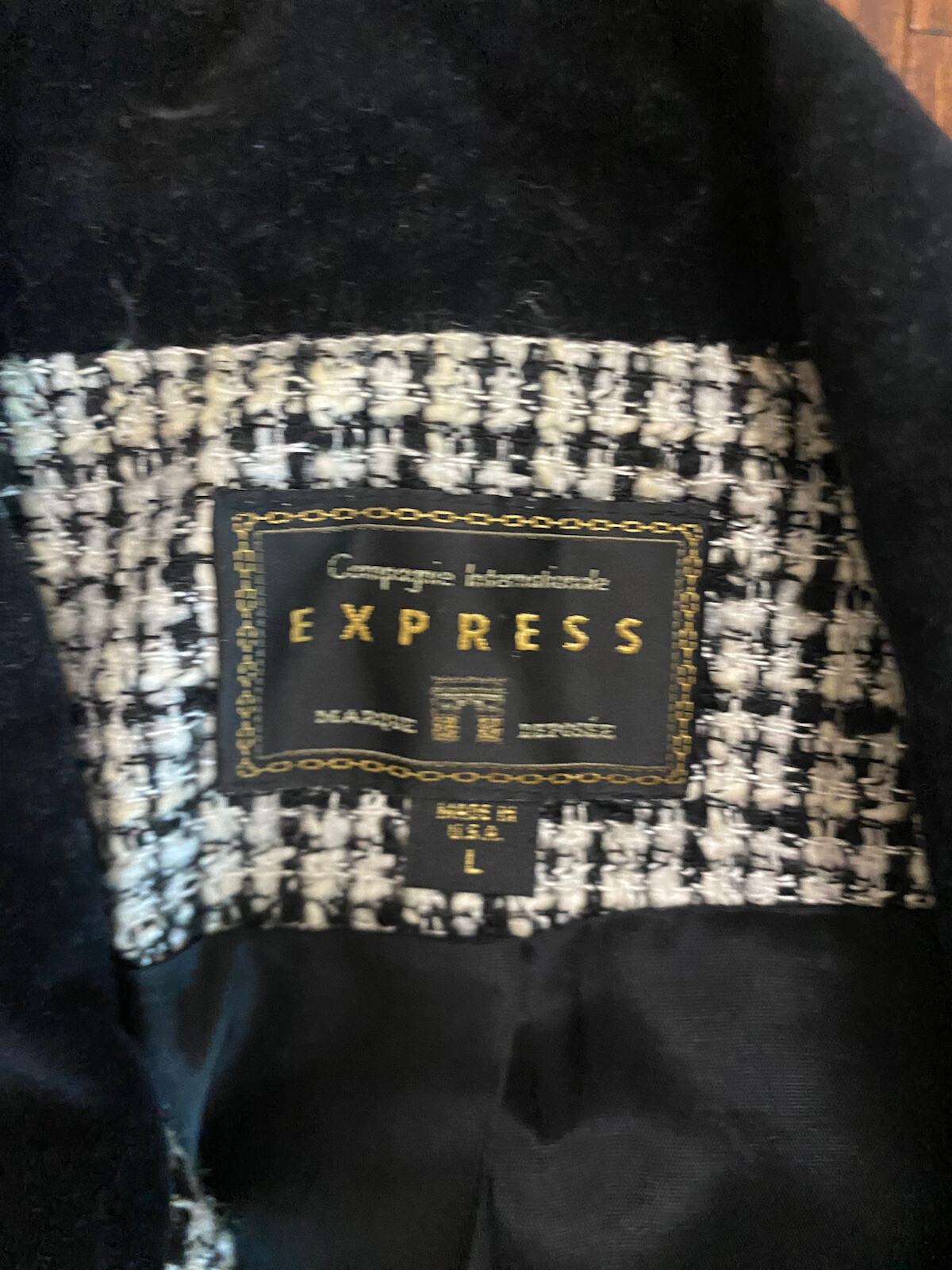 Vintage Express Boulce Black & White Plaid Crop Jacket L Velvet Clueless Preppy